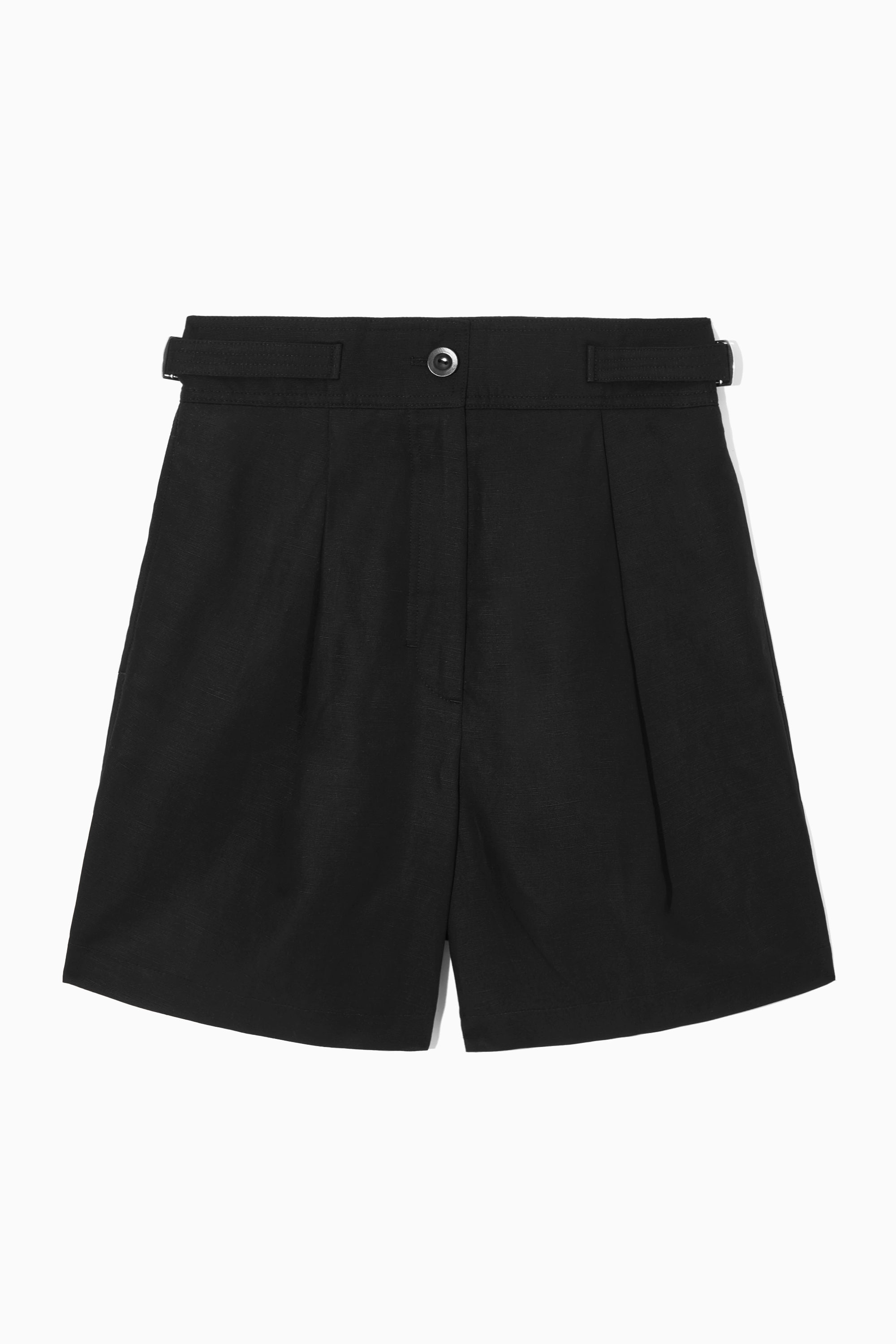 【PORTERNA】Lones Wool Pleated Short One Piece PLEATED LINEN-BLEND UTILITY SHORTS - BLACK | COS