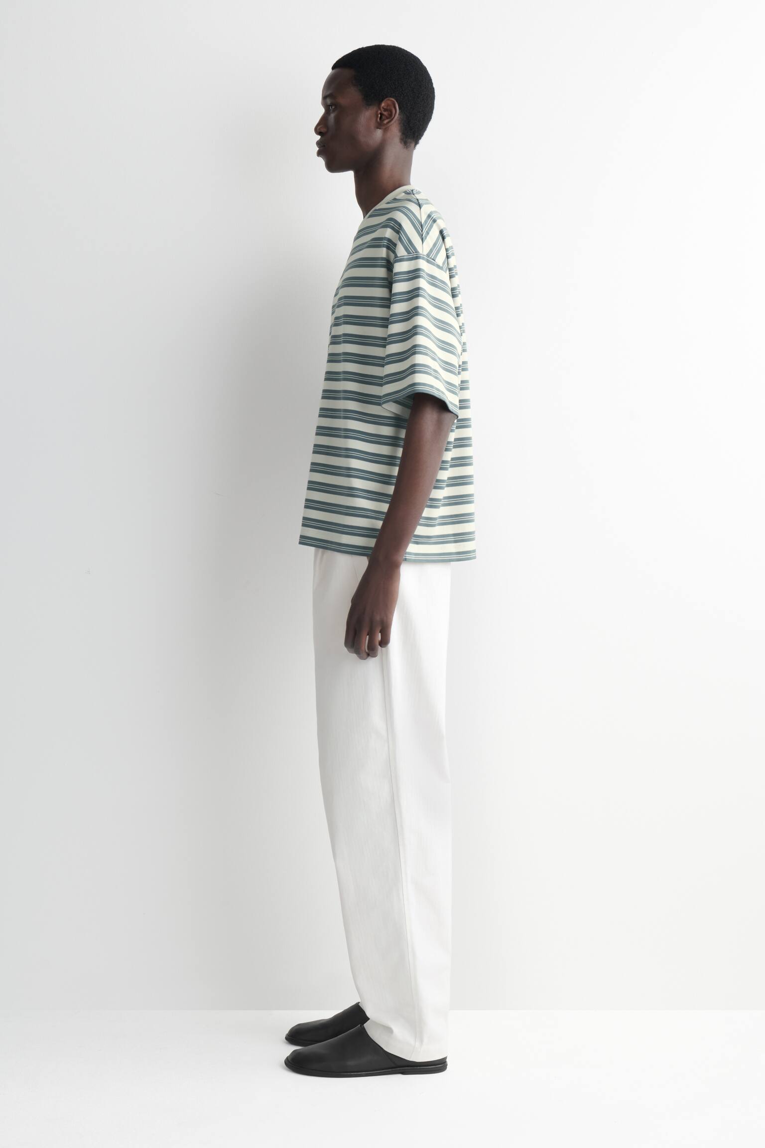 ОВЪРСАЙЗ ПАМУЧНА ТЕНИСКА НА РАЙЕ - СИНЬО / КРЕМОВО / РАЙЕ - 3