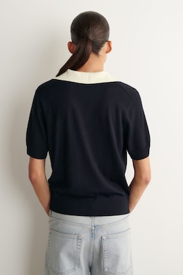 MERINO WOOL LAYERED POLO SHIRT — NAVY / WHITE 4