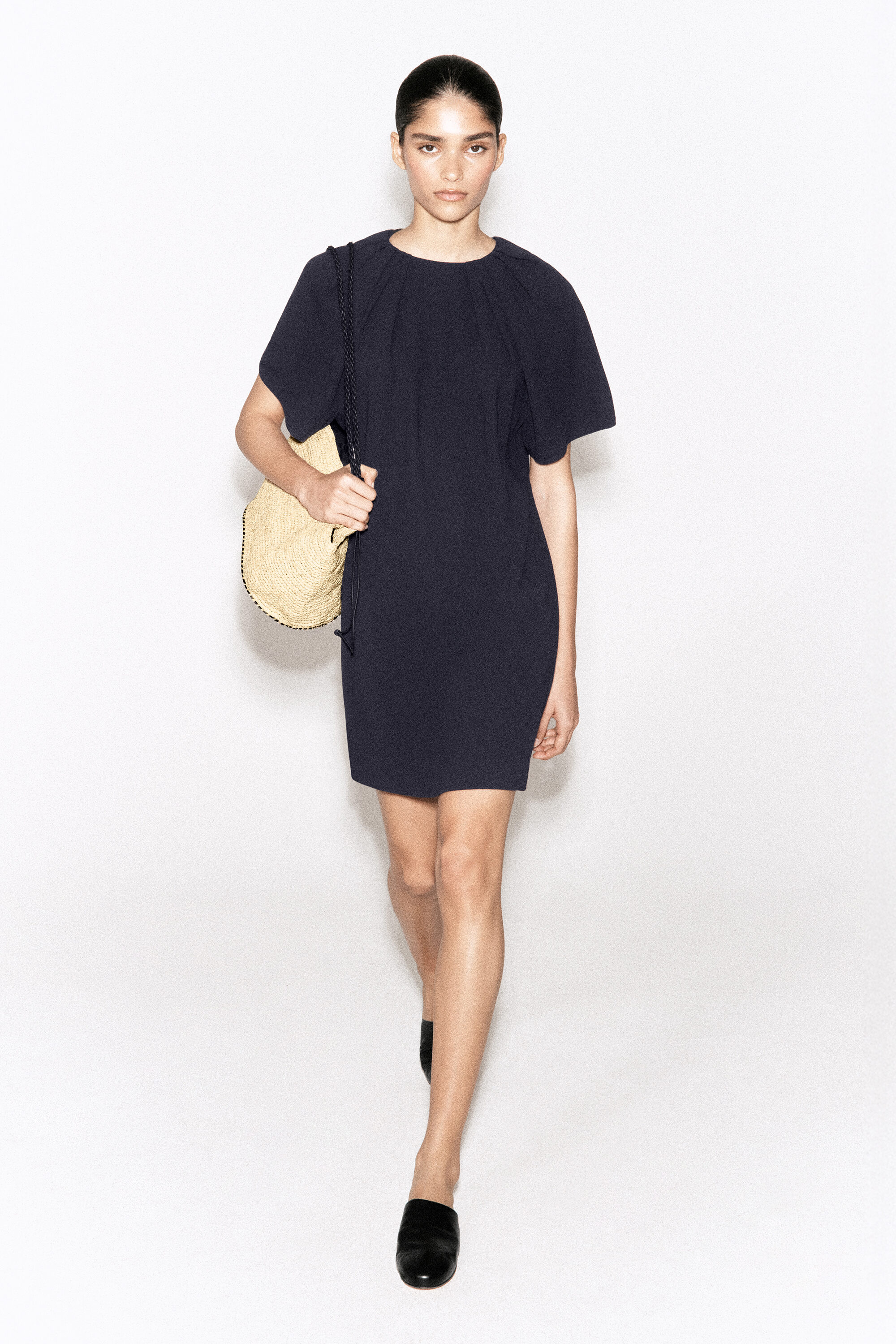 GATHERED SHORT-SLEEVED MINI DRESS - NAVY | COS US