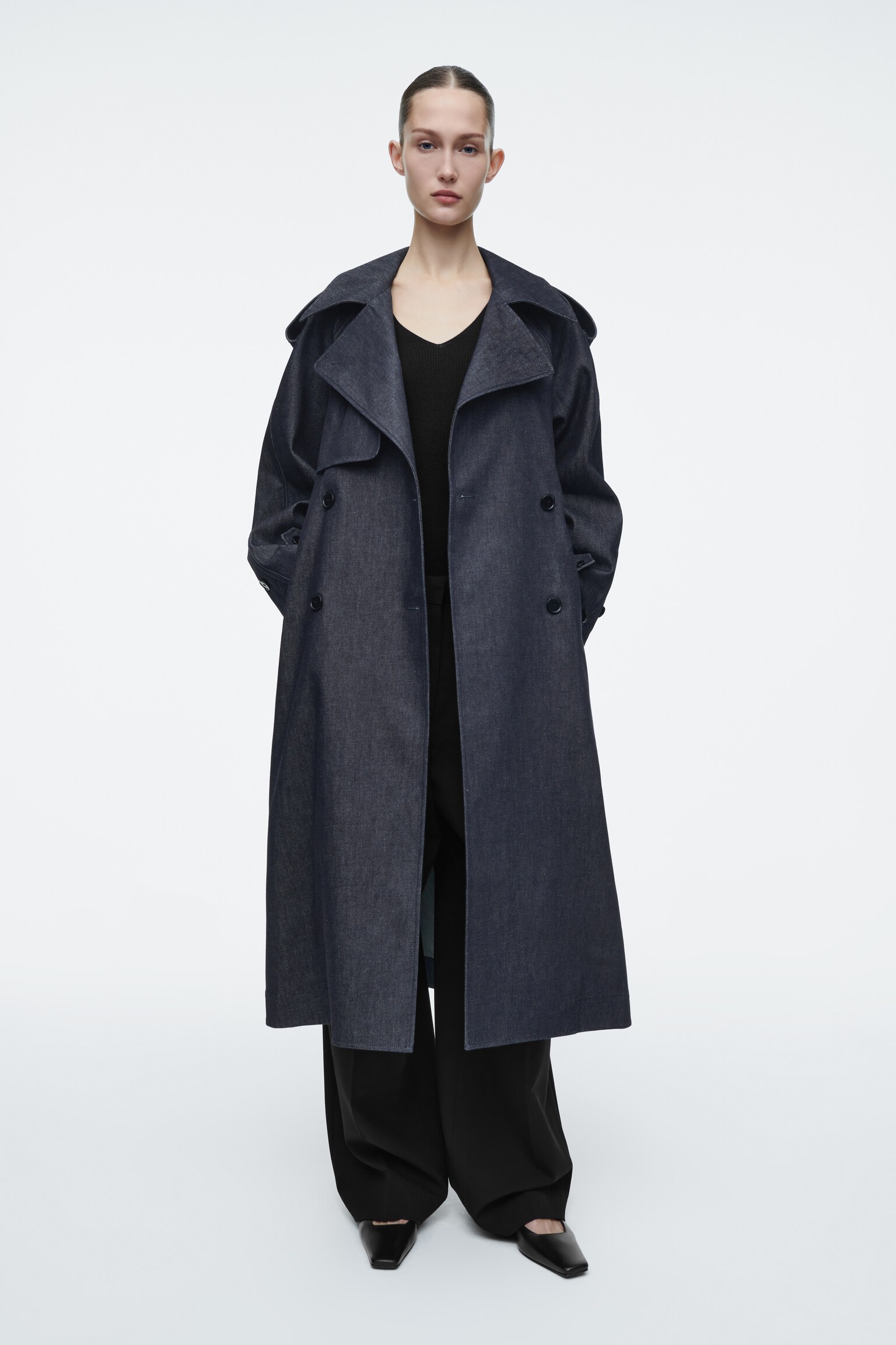 OVERSIZED DENIM TRENCH COAT - INDIGO