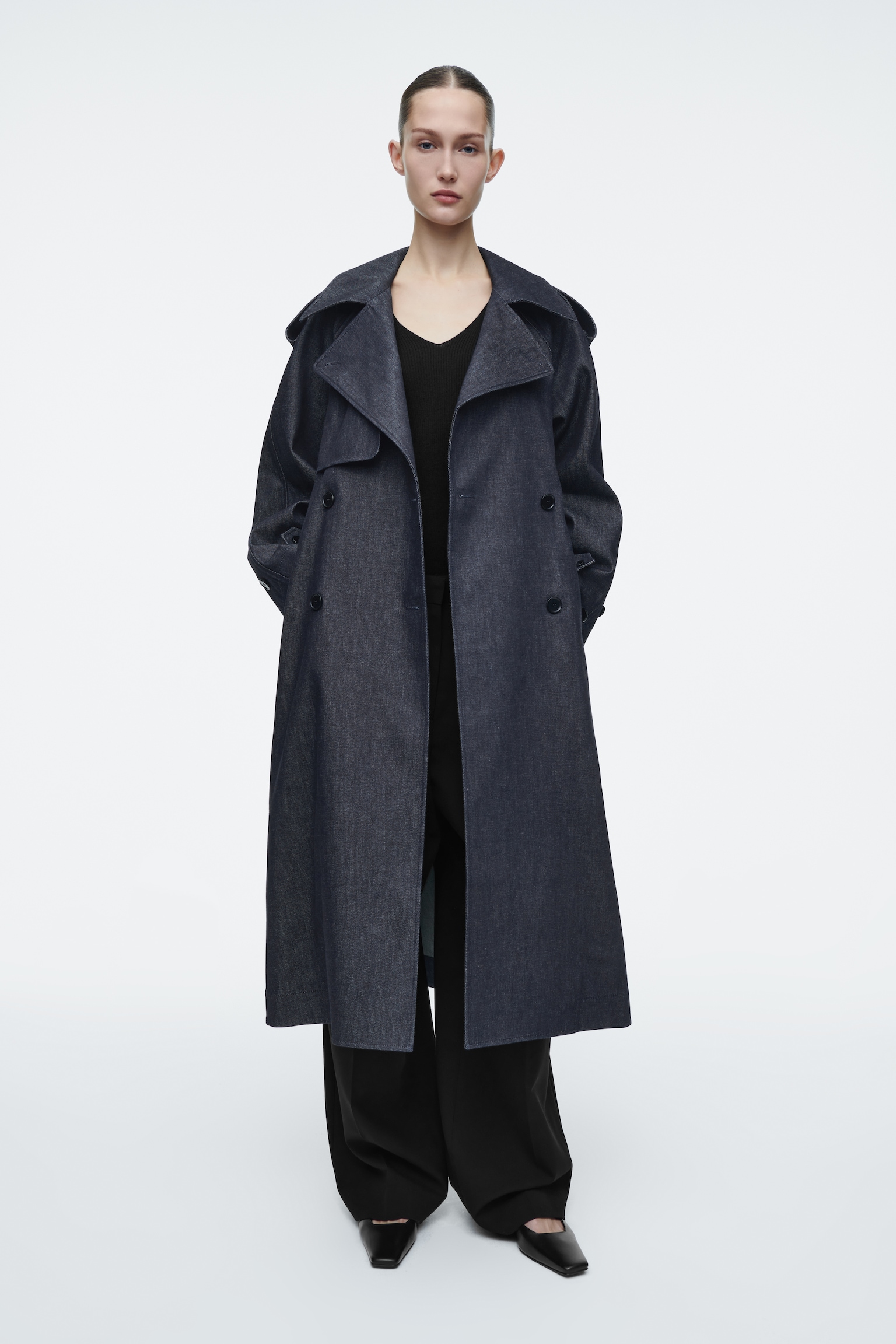 OVERSIZED DENIM TRENCH COAT - INDIGO