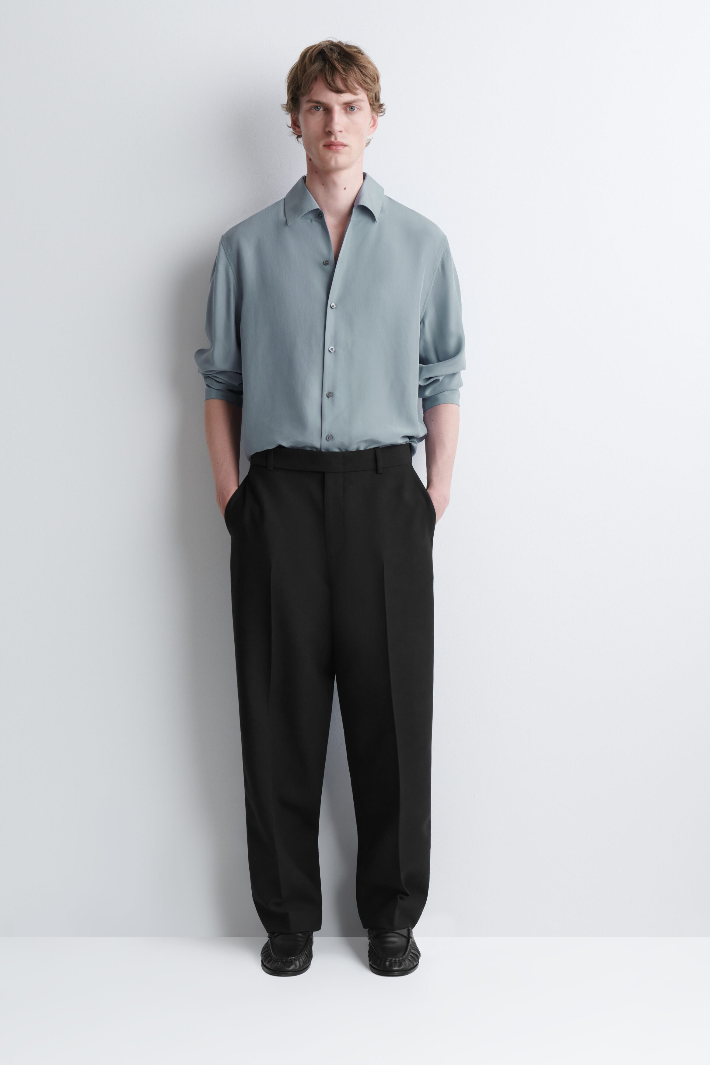 WOOL-BLEND RELAXED-FIT STRAIGHT-LEG PANTS