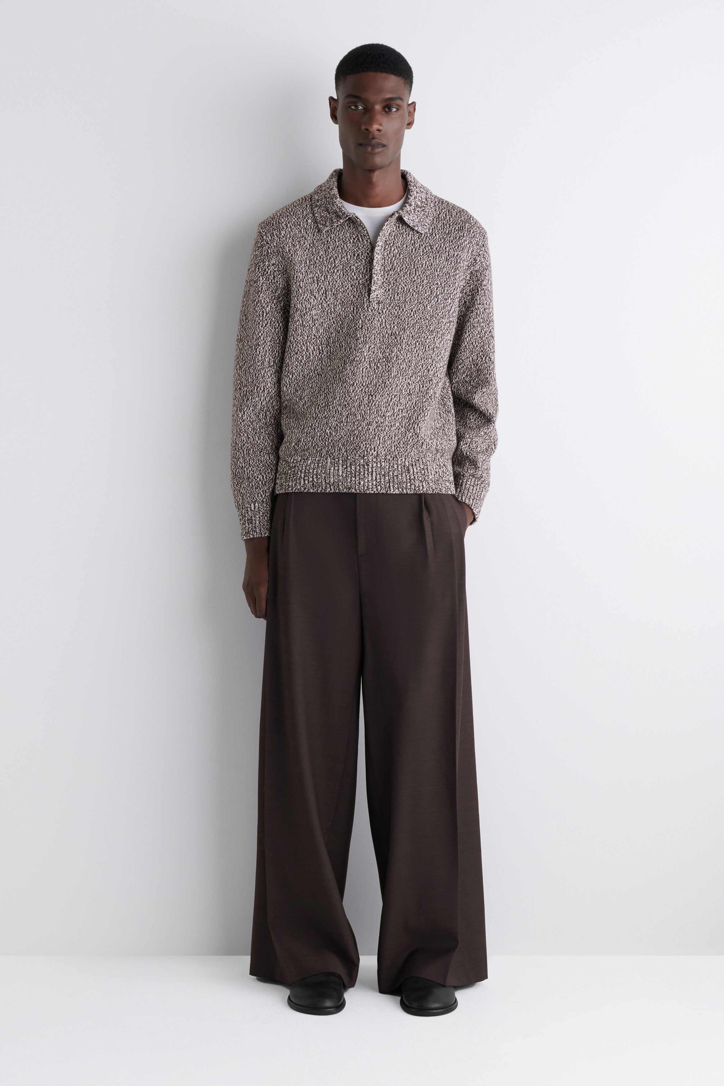 WOOL-BLEND HALF-ZIP POLO SWEATER - BROWN / WHITE | COS US