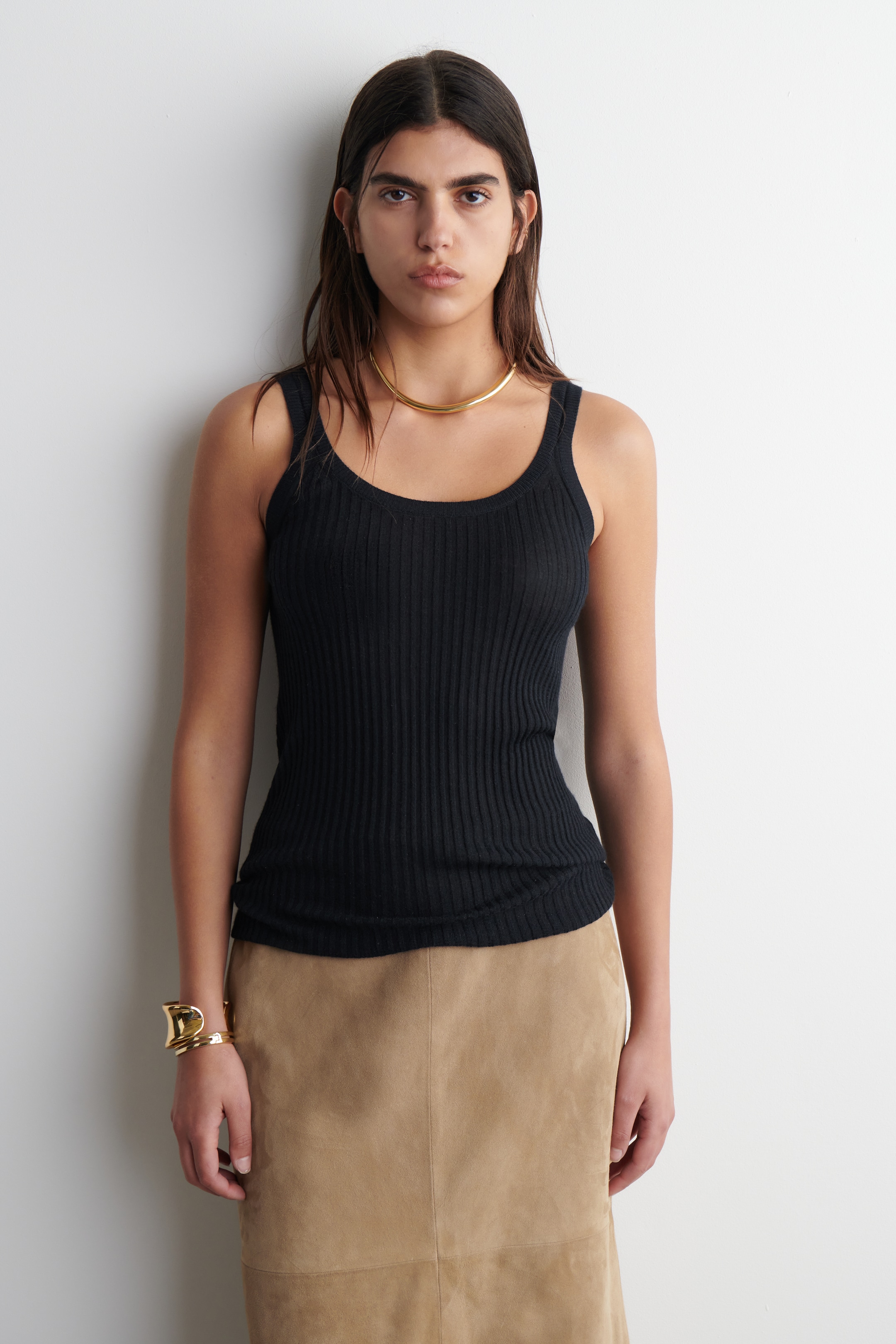 Grotere afbeelding bekijken: GERIBDE KASJMIR-ZIJDE TANKTOP - MARINEBLAUW - DAMES | H&M BE 1