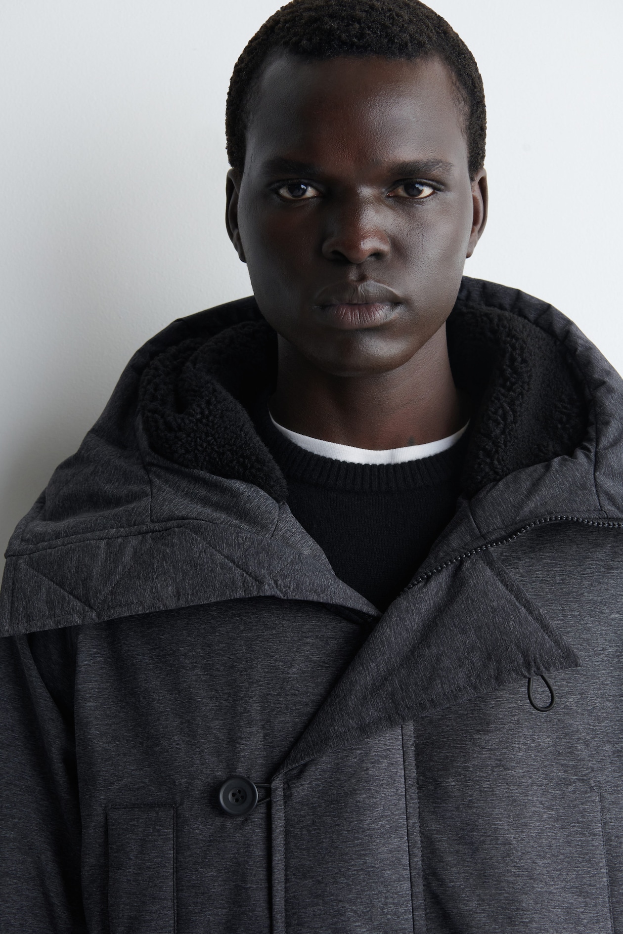 TECHNICAL HOODED DOWN PARKA — DARK GRAY