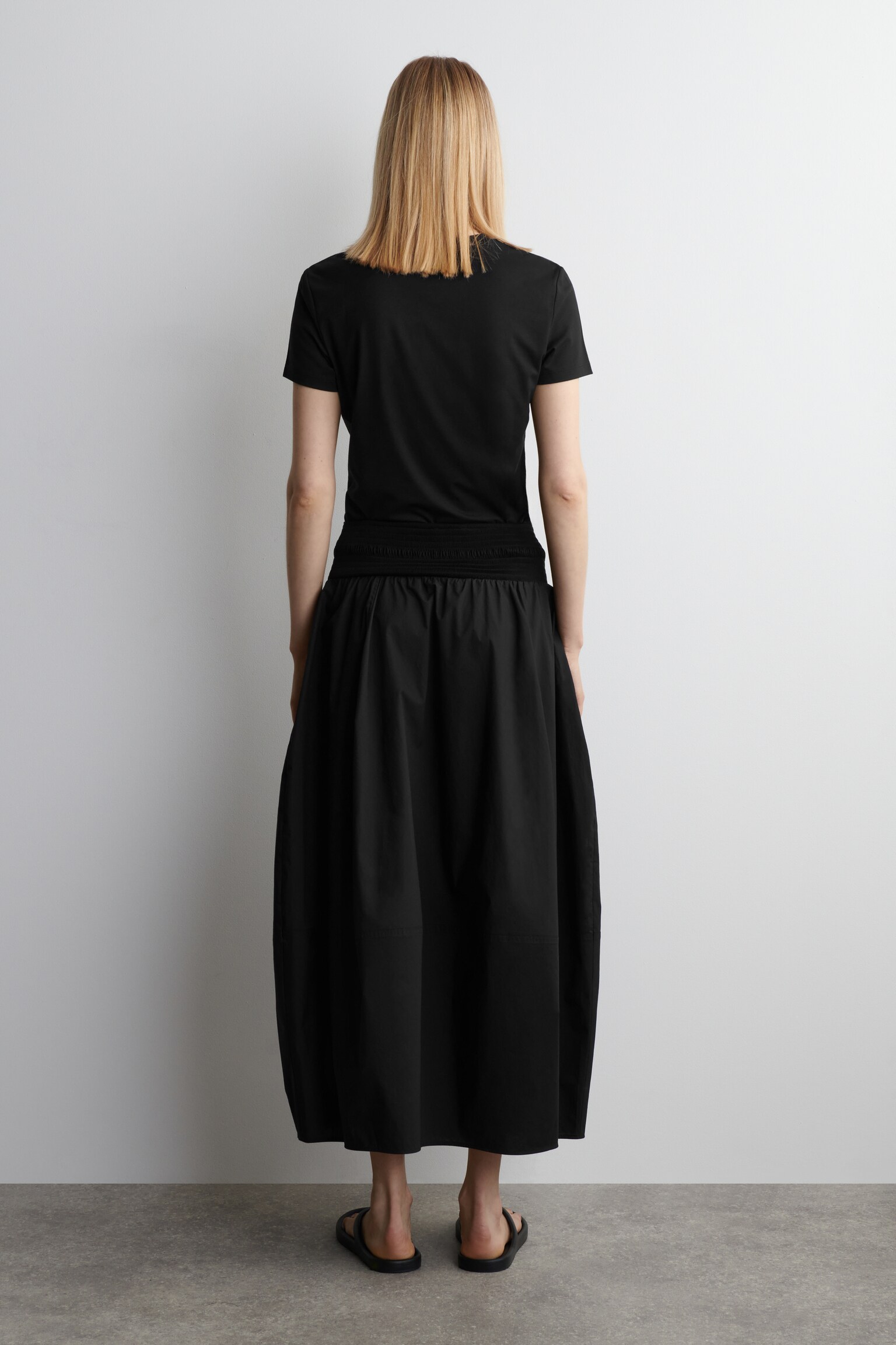 JUPE MIDI À PANNEAUX SMOCKÉS - NOIR/BLANC - 5