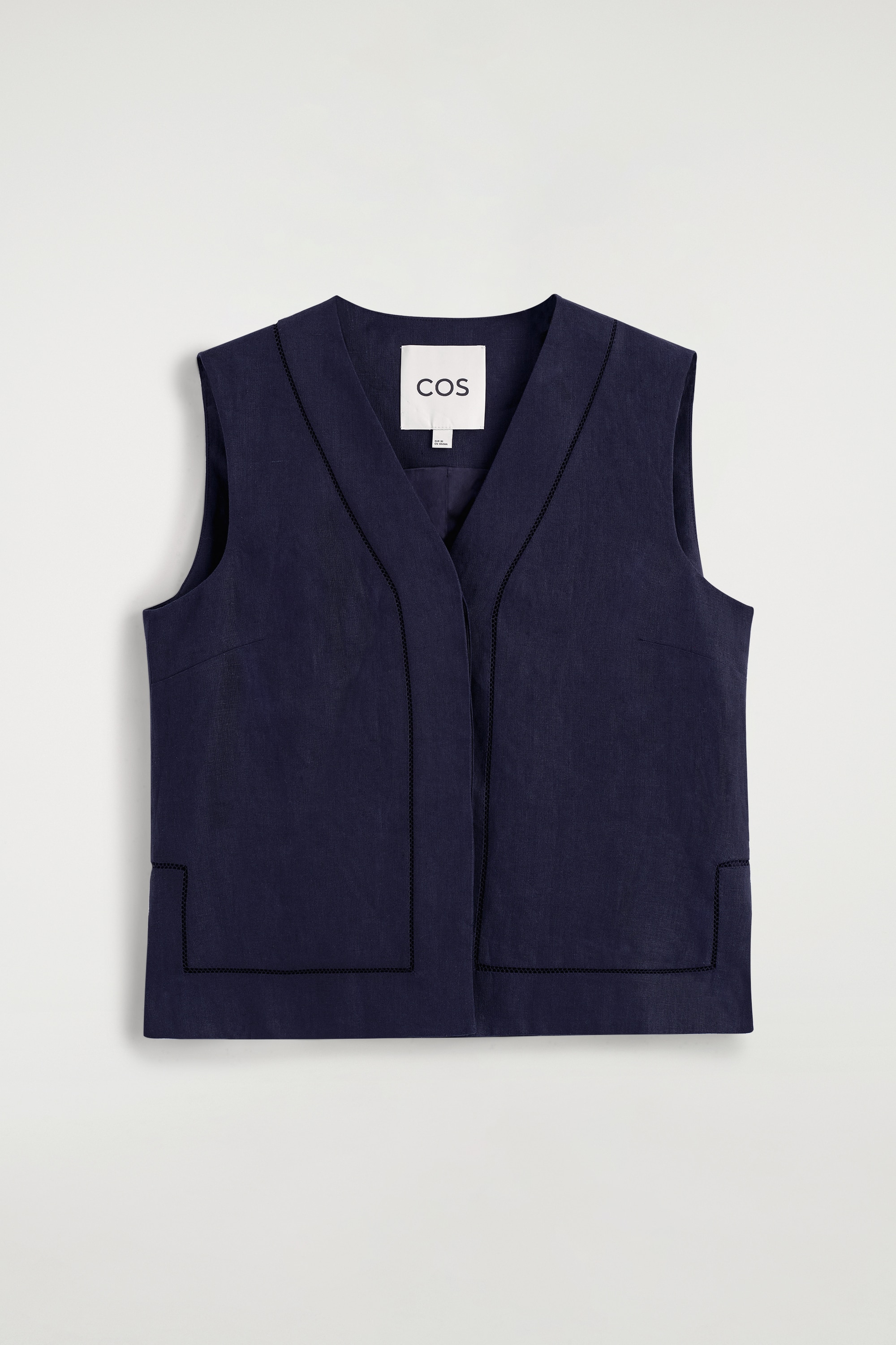 VEST I HØR MED BRODERIDETALJE - MARINEBLÅ/SMØRGUL