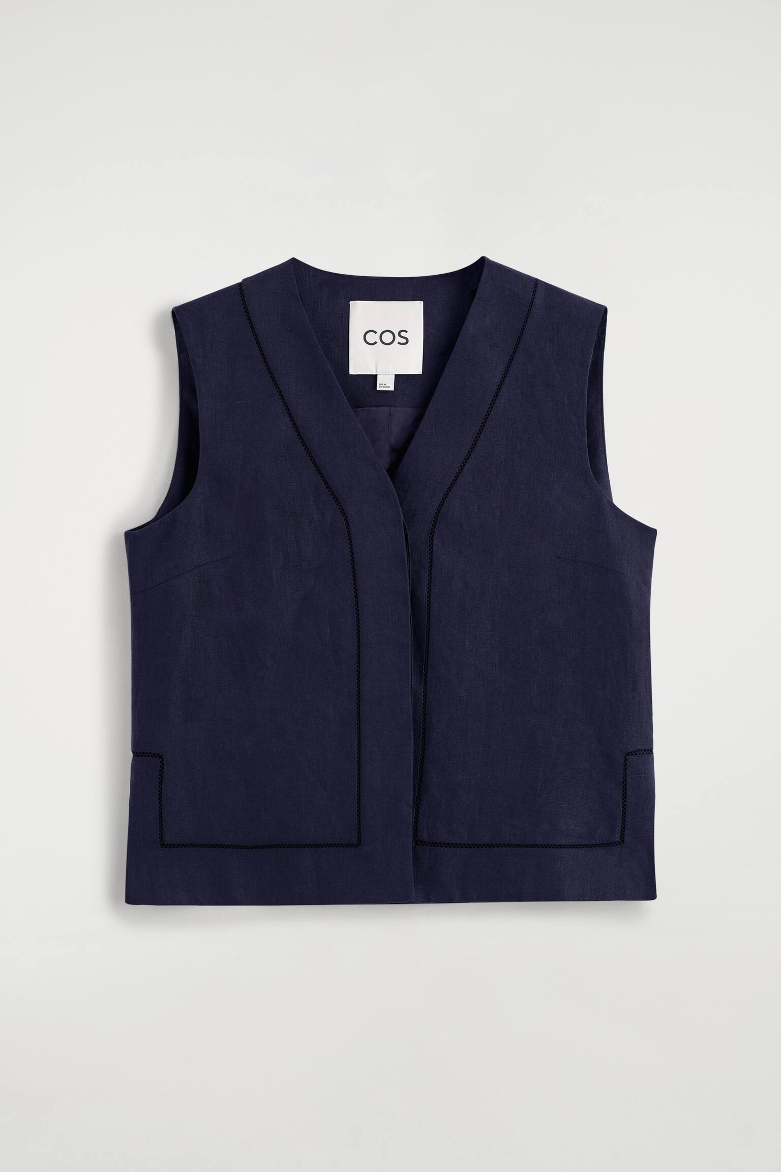GILET EN LIN À FINITION BRODÉE - BLEU MARINE/JAUNE BEURRE - 1