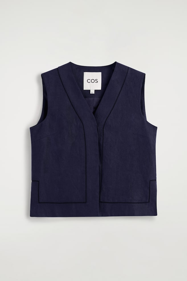 WESTE AUS LEINEN MIT STICKEREI - NAVYBLAU/HELLGELB - 1