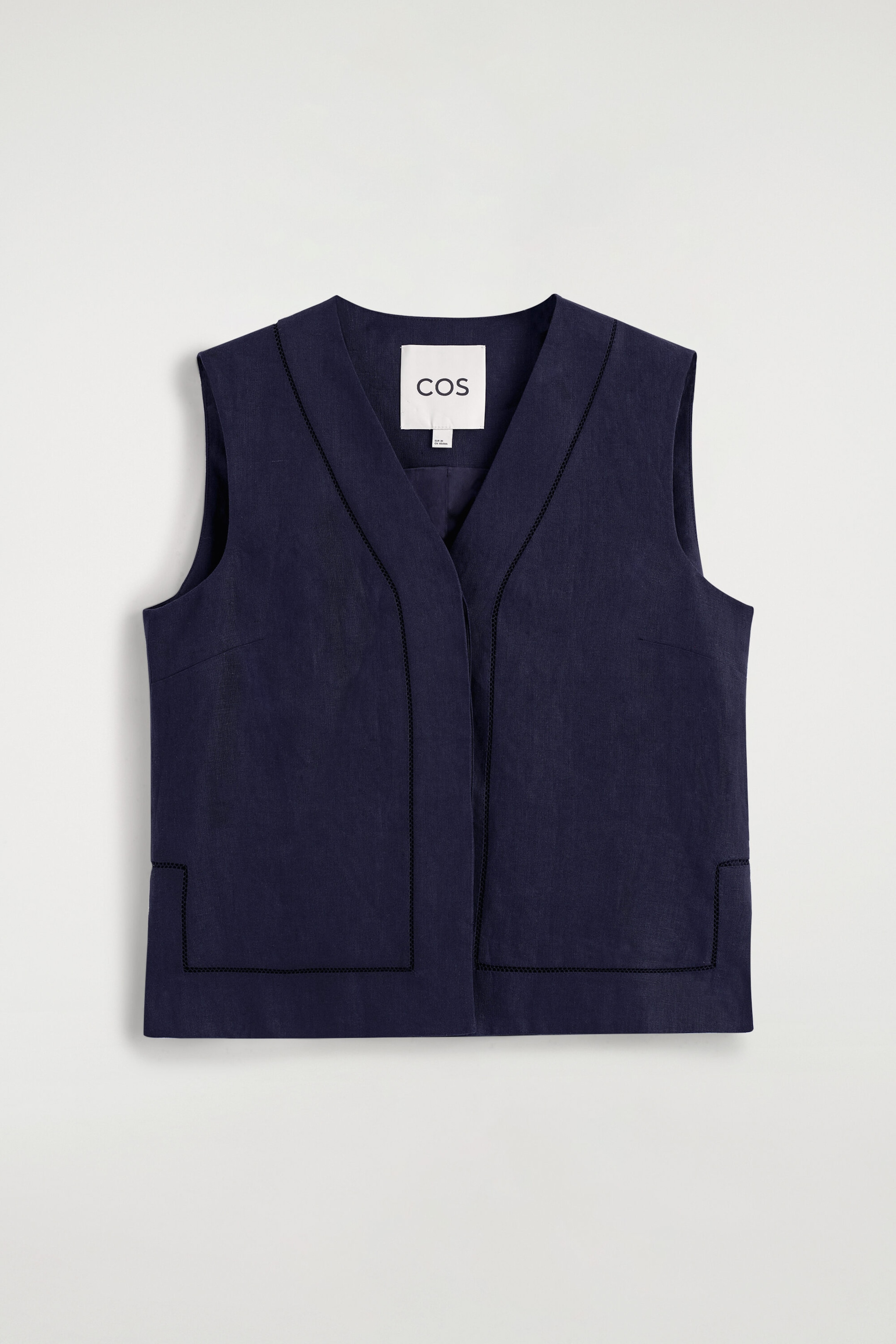 EMBROIDERED-DETAIL LINEN WAISTCOAT