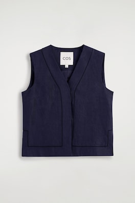 EMBROIDERED-DETAIL LINEN WAISTCOAT — NAVY 7