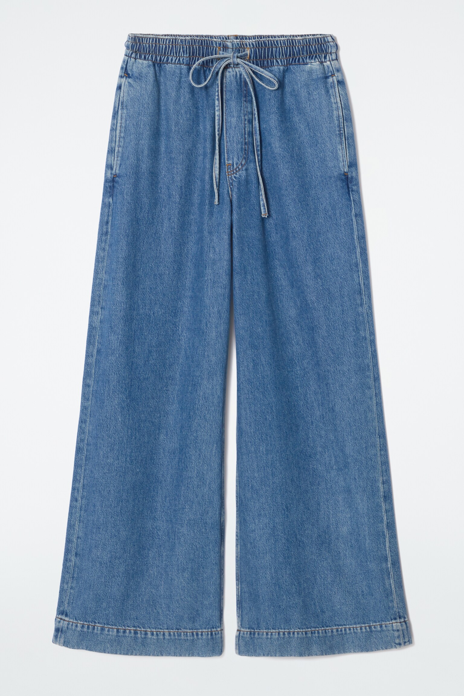 WIDE-LEG FLUID DENIM TROUSERS - WASHED BLUE