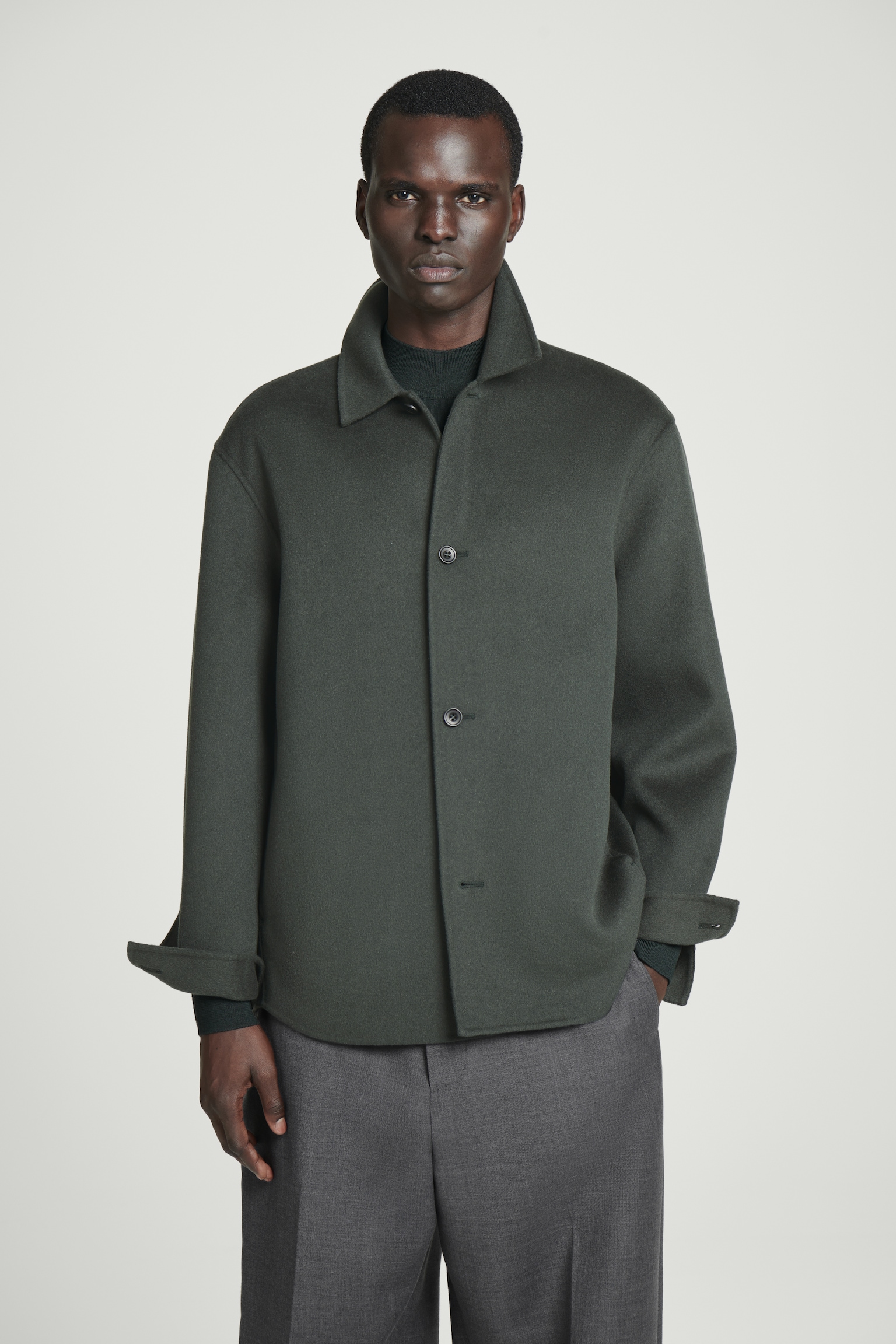 DOUBLE-FACED WOOL OVERSHIRT - DARK GREEN