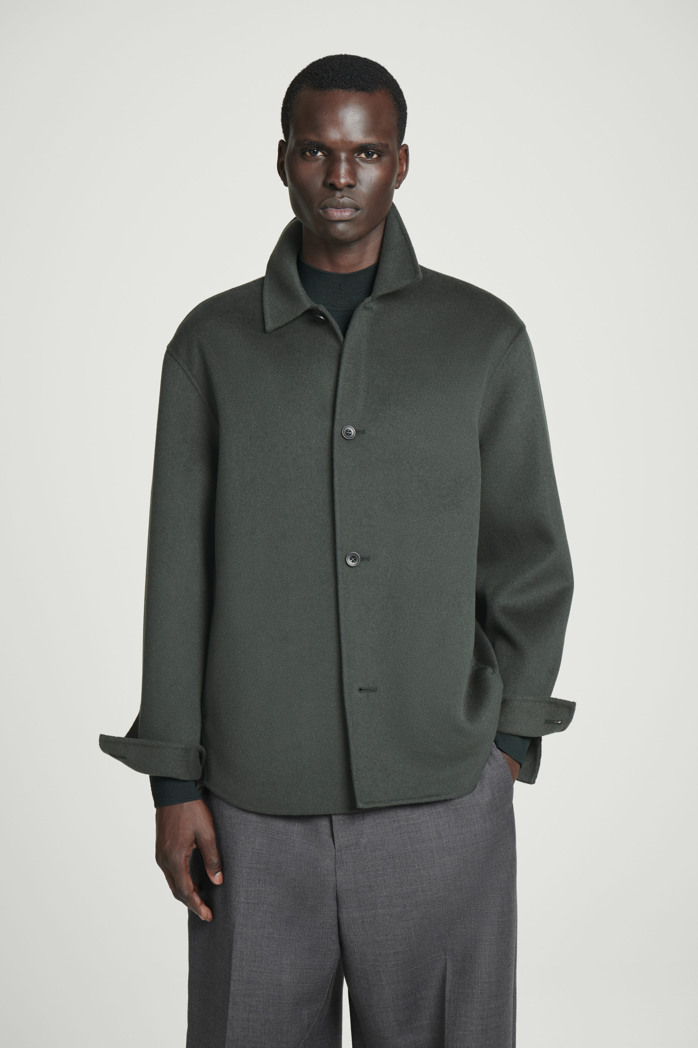 DOUBLE-FACED WOOL OVERSHIRT - DARK GREEN | COS