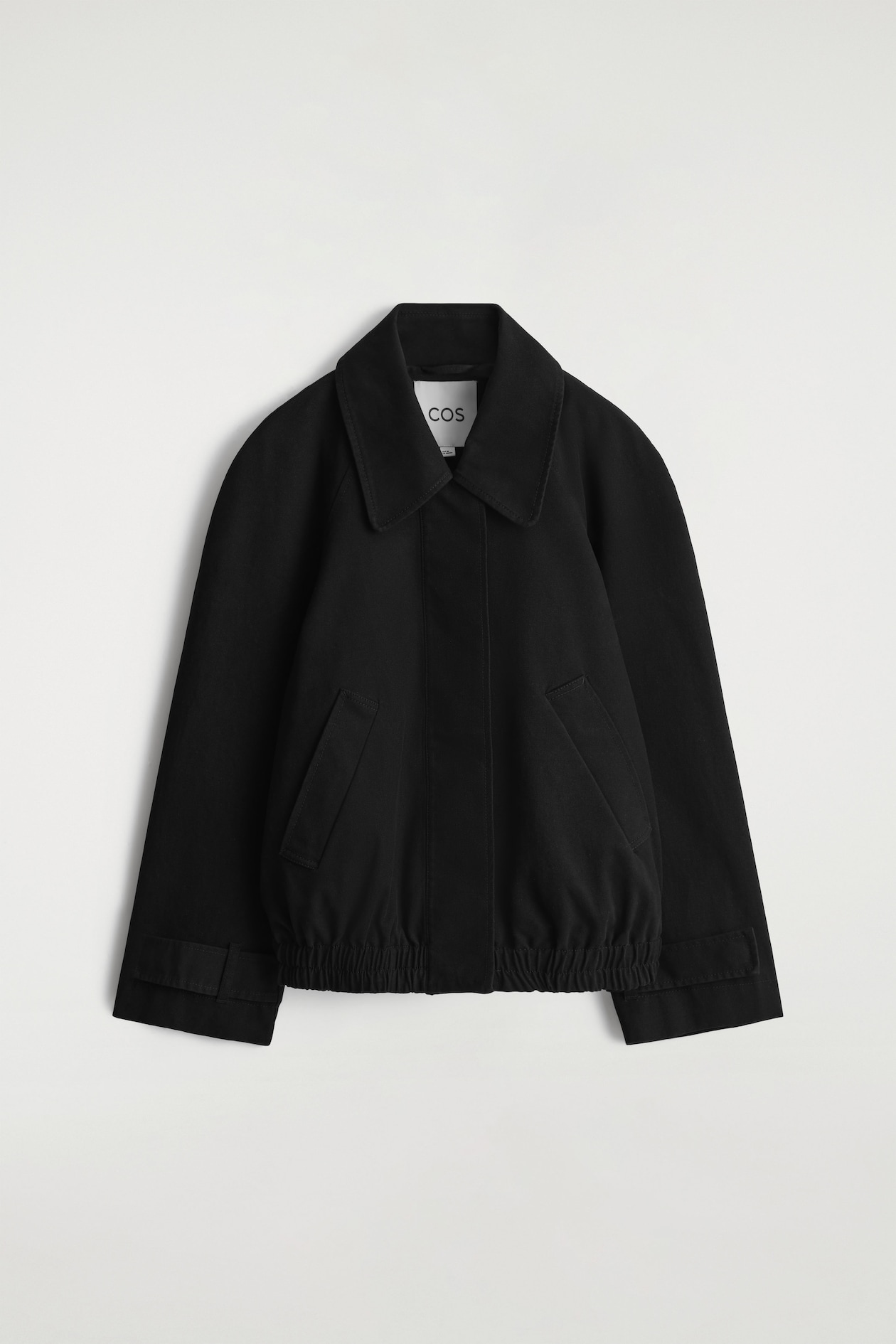 ROUNDED COTTON BLOUSON JACKET — BLACK