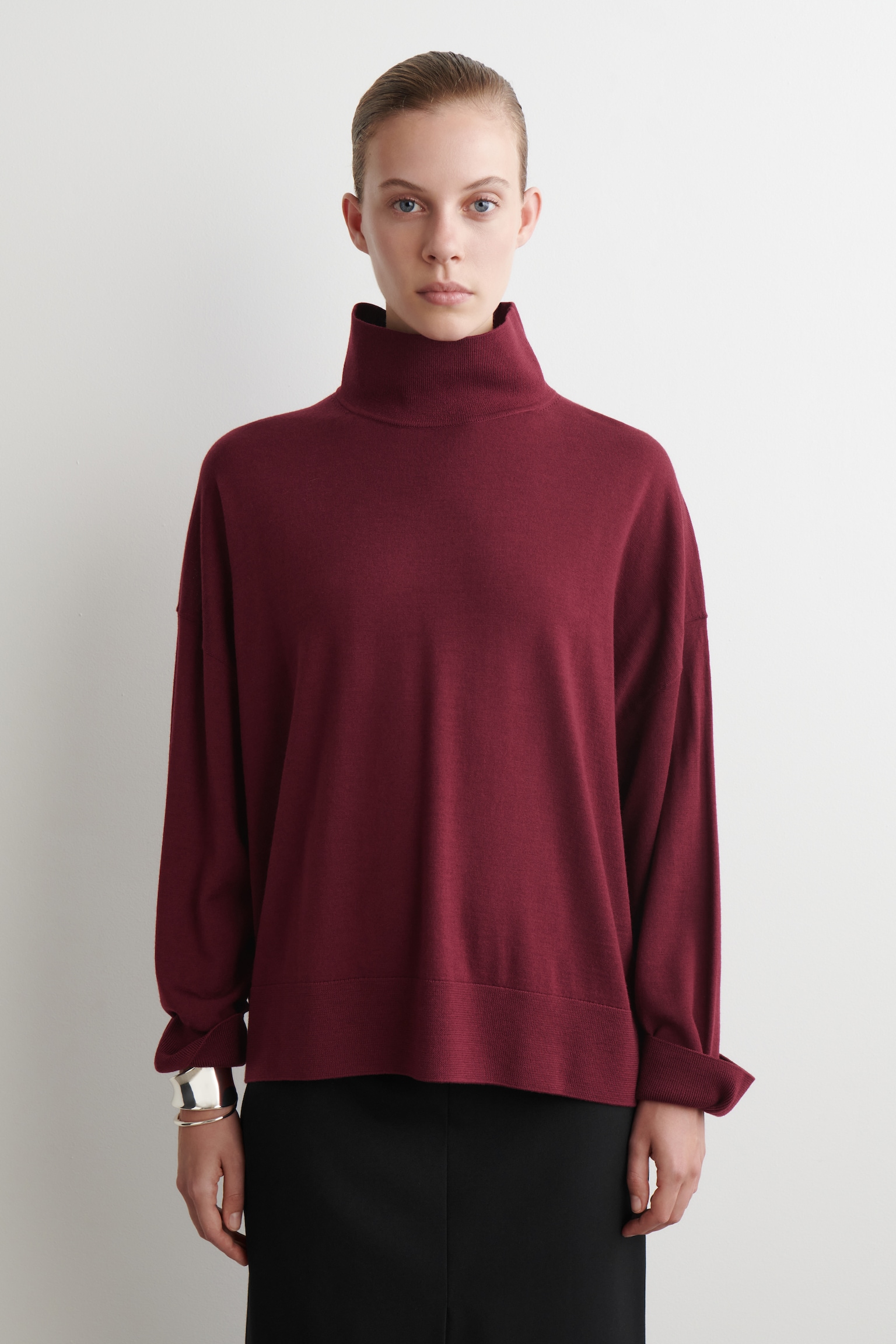 MERINO WOOL TURTLENECK JUMPER - DARK-RED MÉLANGE