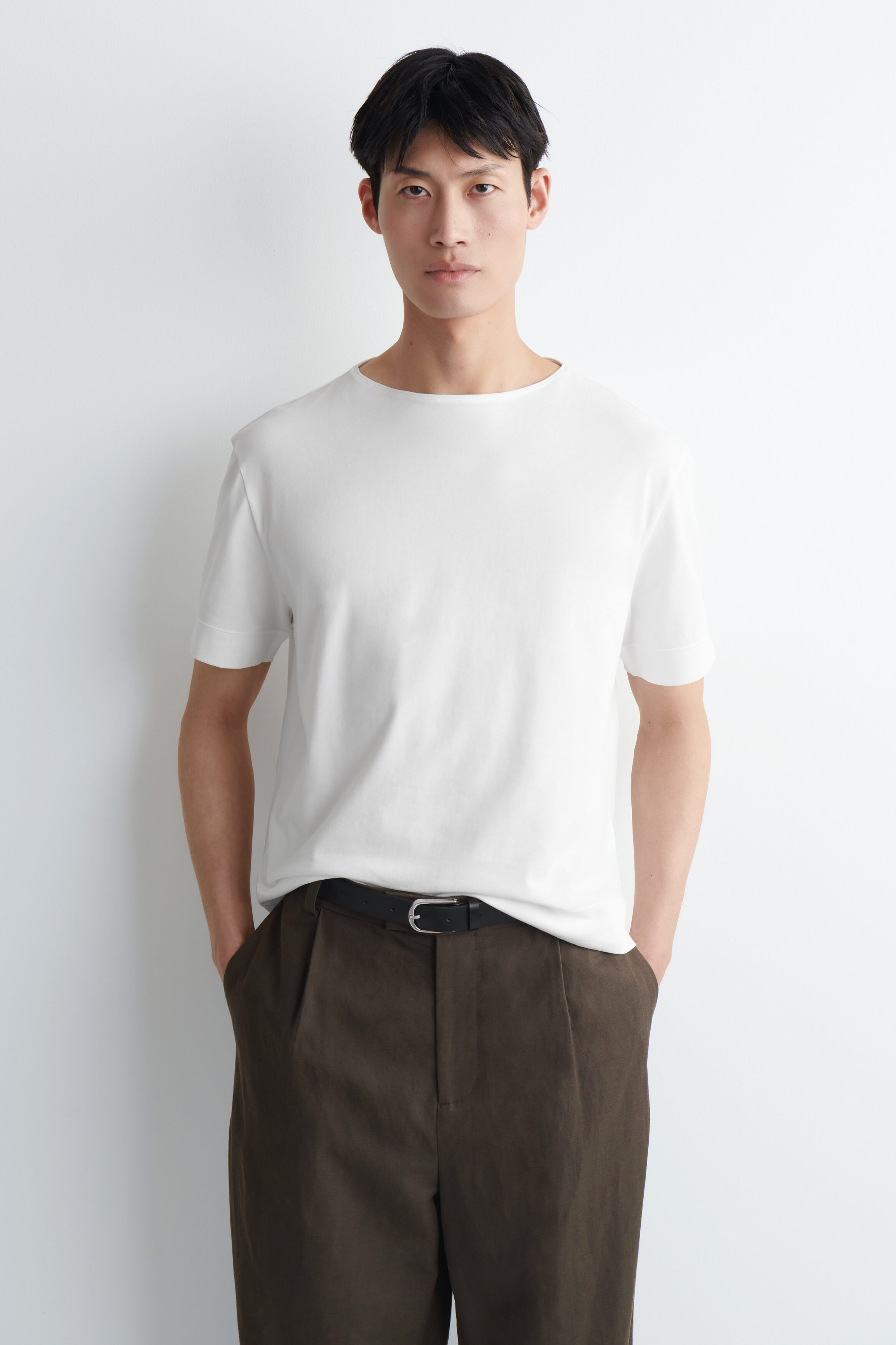 BOAT-NECK COTTON T-SHIRT - WHITE | COS US