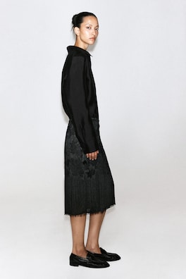 EMBROIDERED FRINGED MIDI SKIRT — CARBON 3