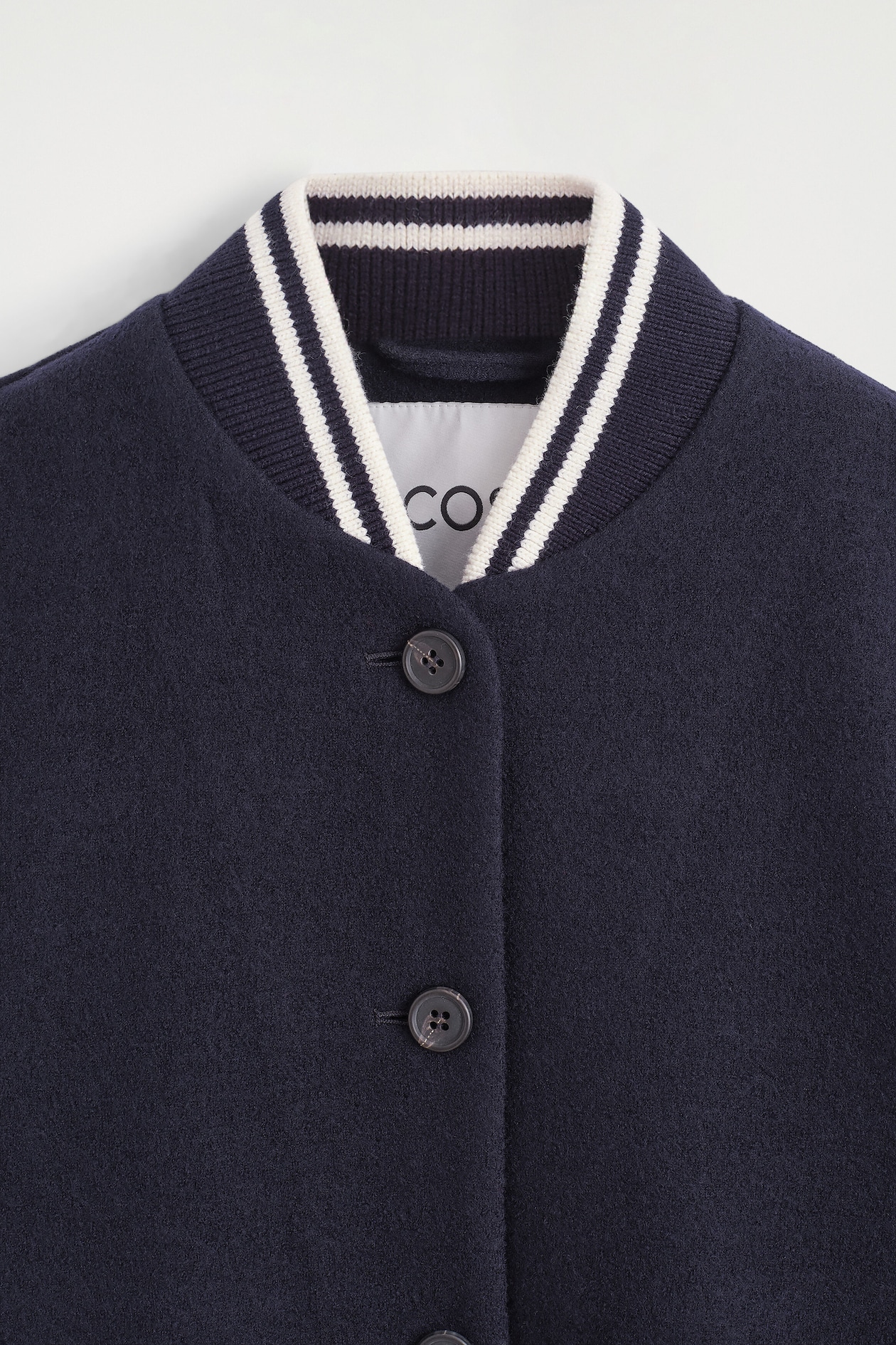 BOILED WOOL-BLEND BOMBER JACKET — NAVY