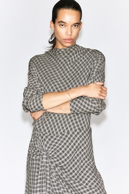 DRAPED CHECKED MIDI SKIRT — GRAY / CHECKED 3