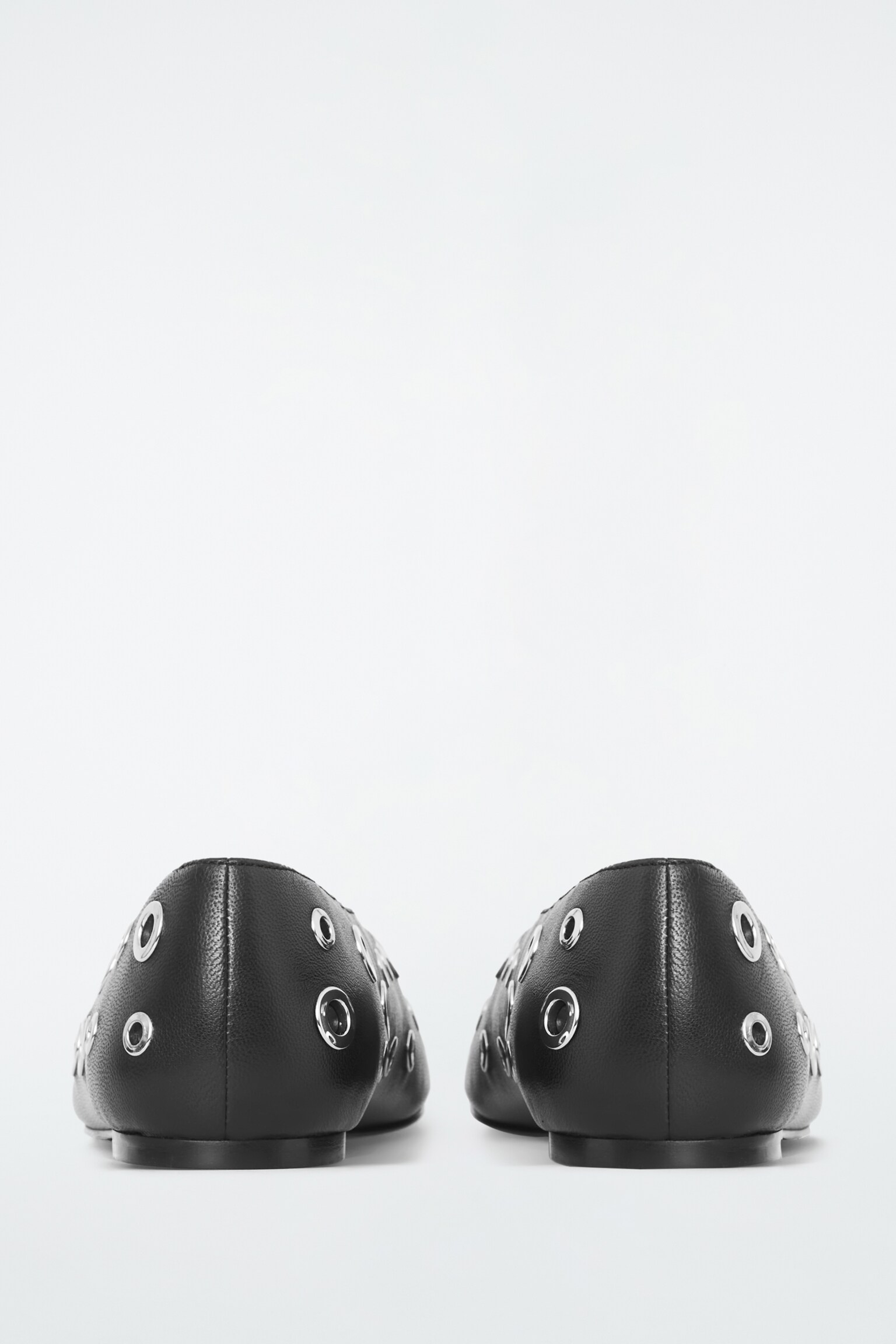 EYELET LEATHER BALLET FLATS - BLACK/OFF WHITE - 3