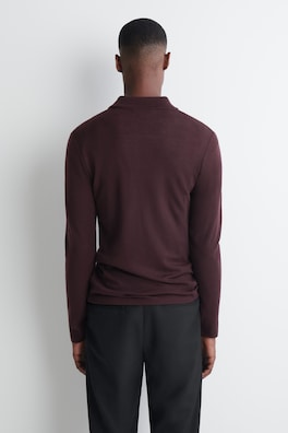 SLIM WOOL-JERSEY OPEN-COLLAR POLO SHIRT — BURGUNDY 4