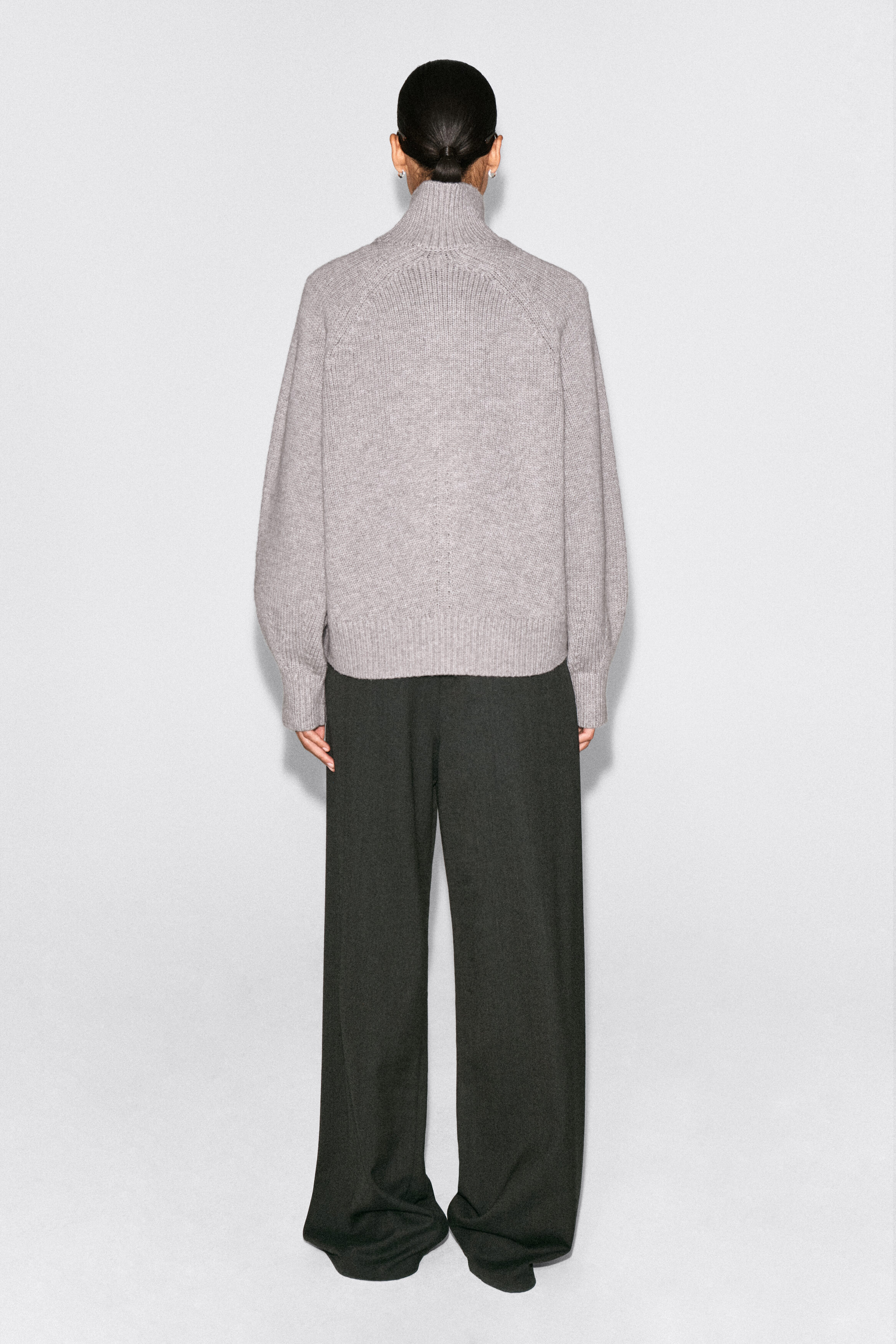ROUNDED WOOL MOCK-NECK ZIP-UP JACKET - GRAY MÉLANGE | COS US