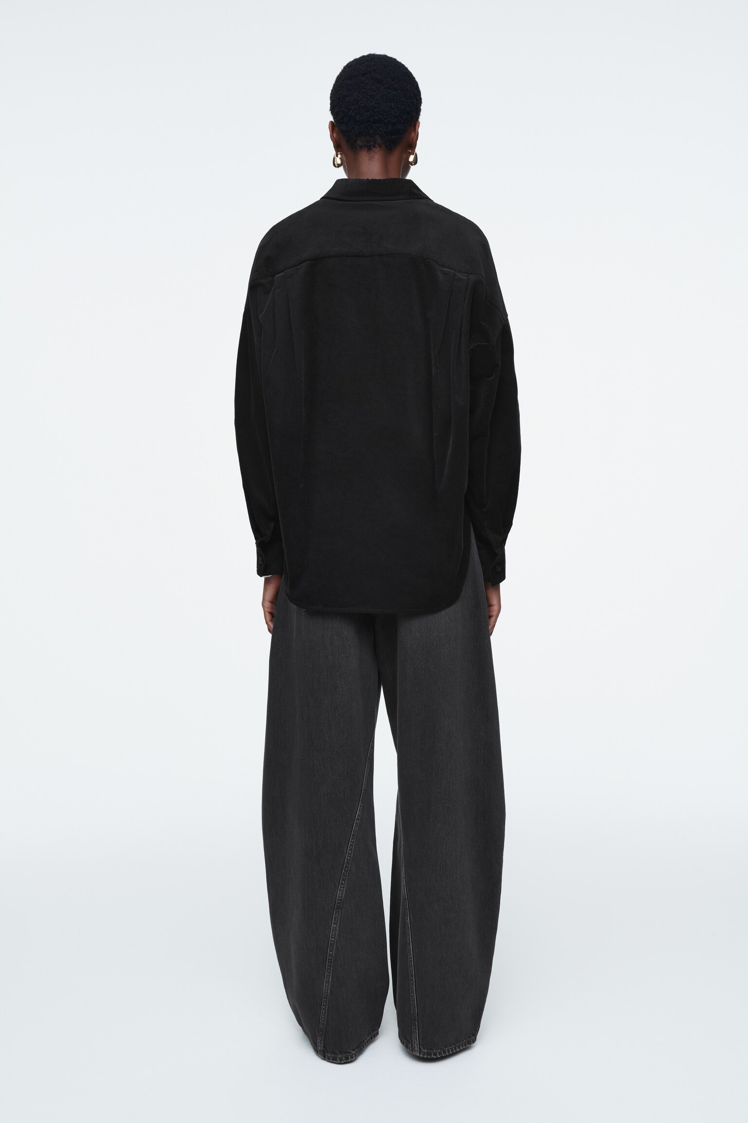 RELAXED CORDUROY HALF-PLACKET SHIRT - BLACK/BEIGE - 3