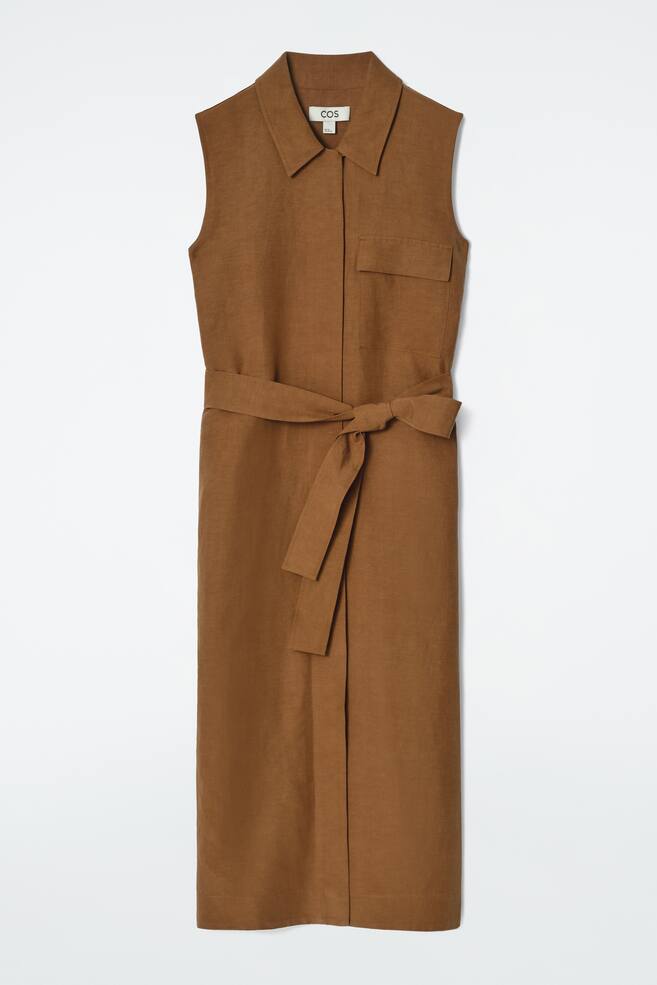 ÄRMELLOSES UTILITY-HEMDKLEID IN MIDILÄNGE - OCKER - 1