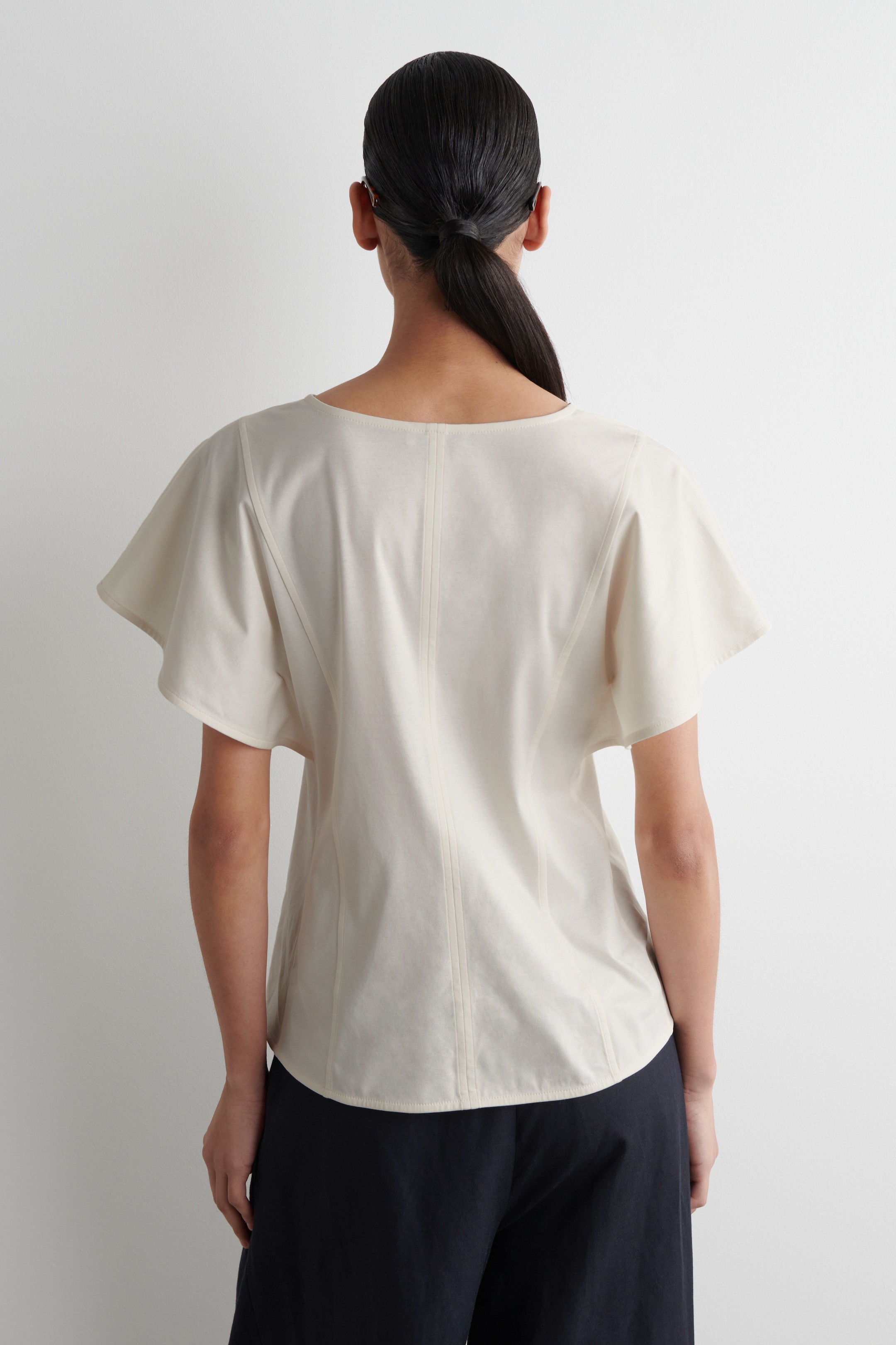 View larger image: PETAL-SLEEVE COTTON TOP - IVORY - Ladies | H&M GB 4