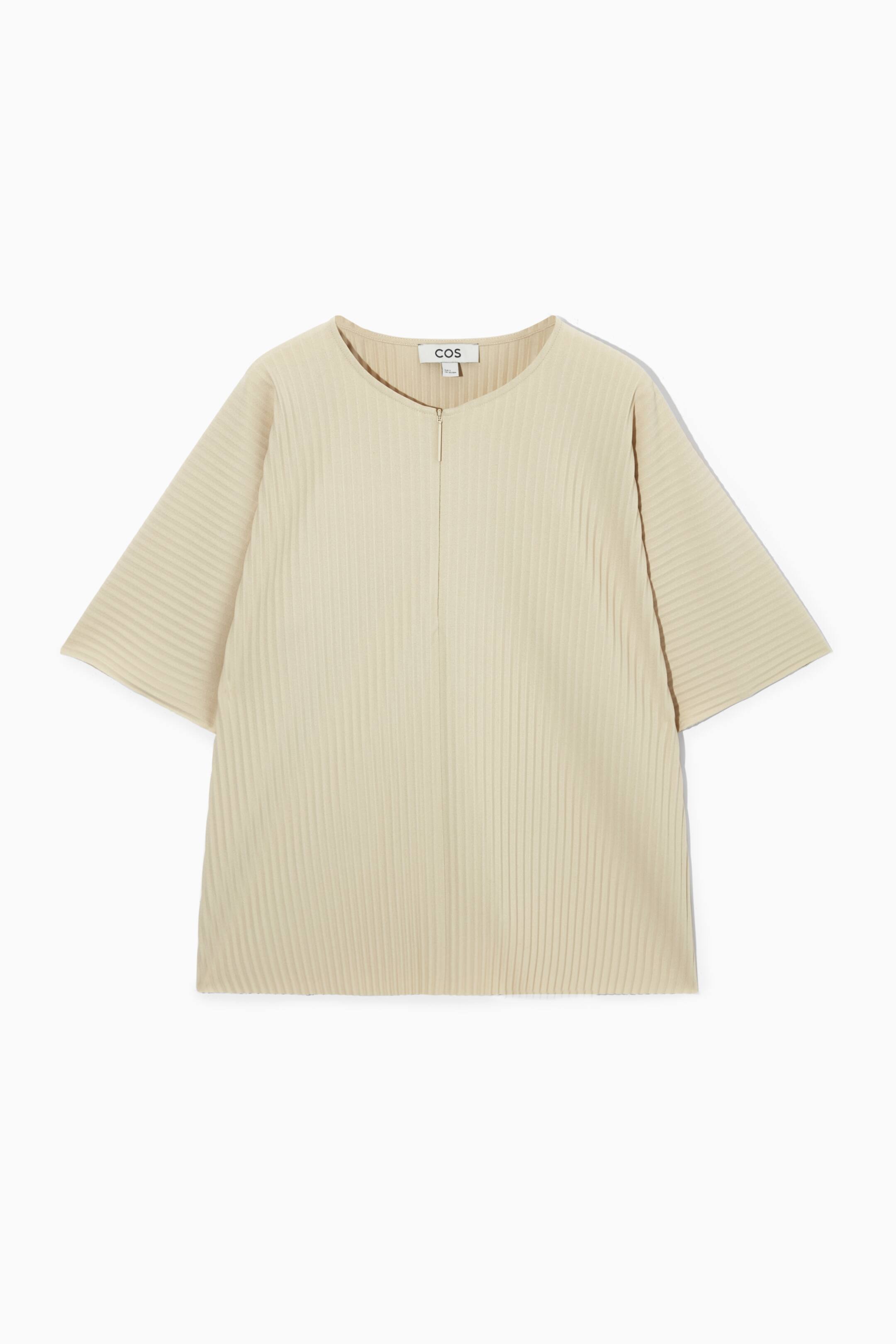 Se større billede: PLEATED HALF-ZIP TOP - LIGHT BEIGE - DAME | H&M DK 1