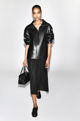 PLEATED JACQUARD MIDI SKIRT — BLACK 1
