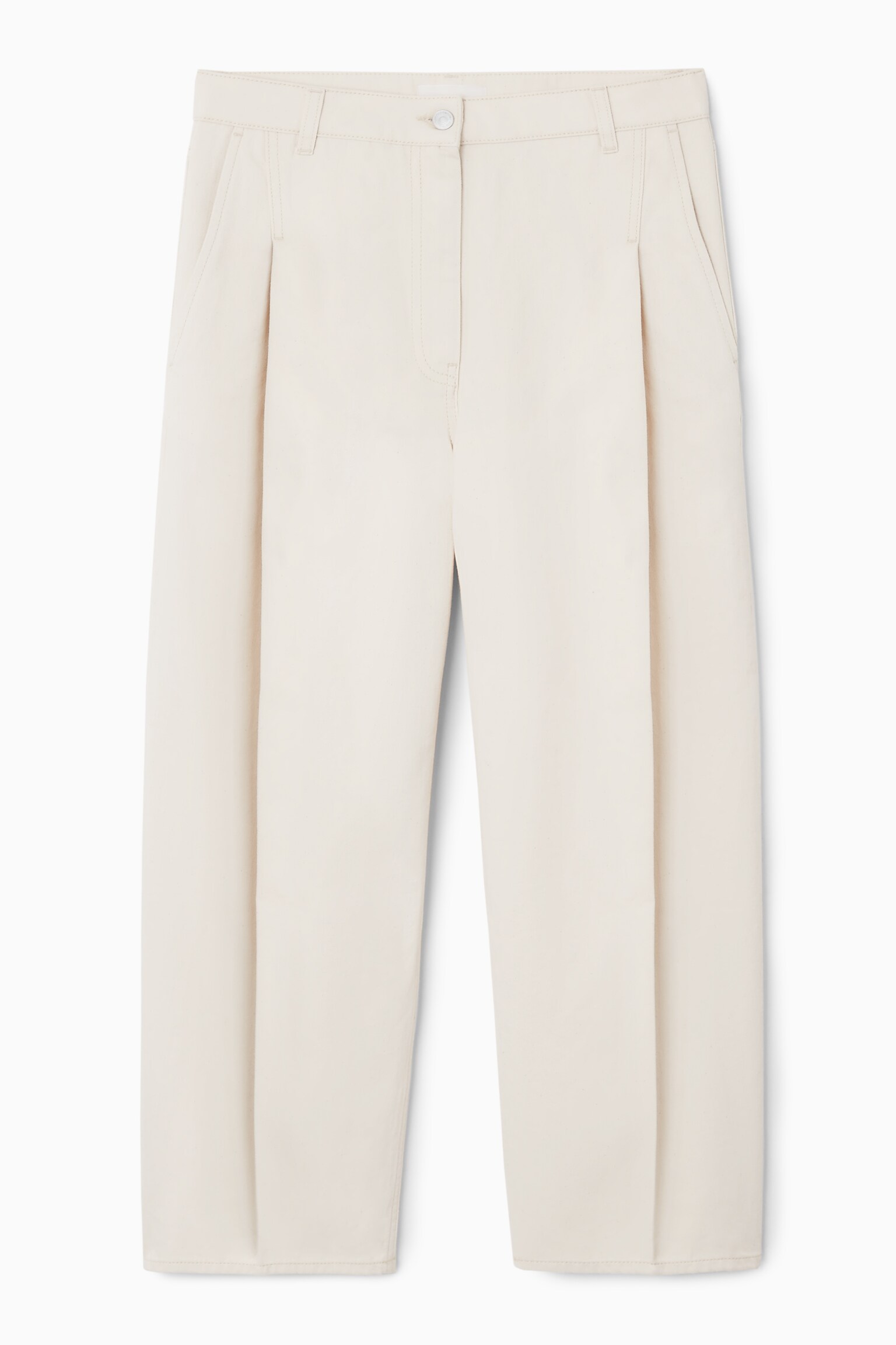 PLEATED BARREL-LEG DENIM TROUSERS - CREAM