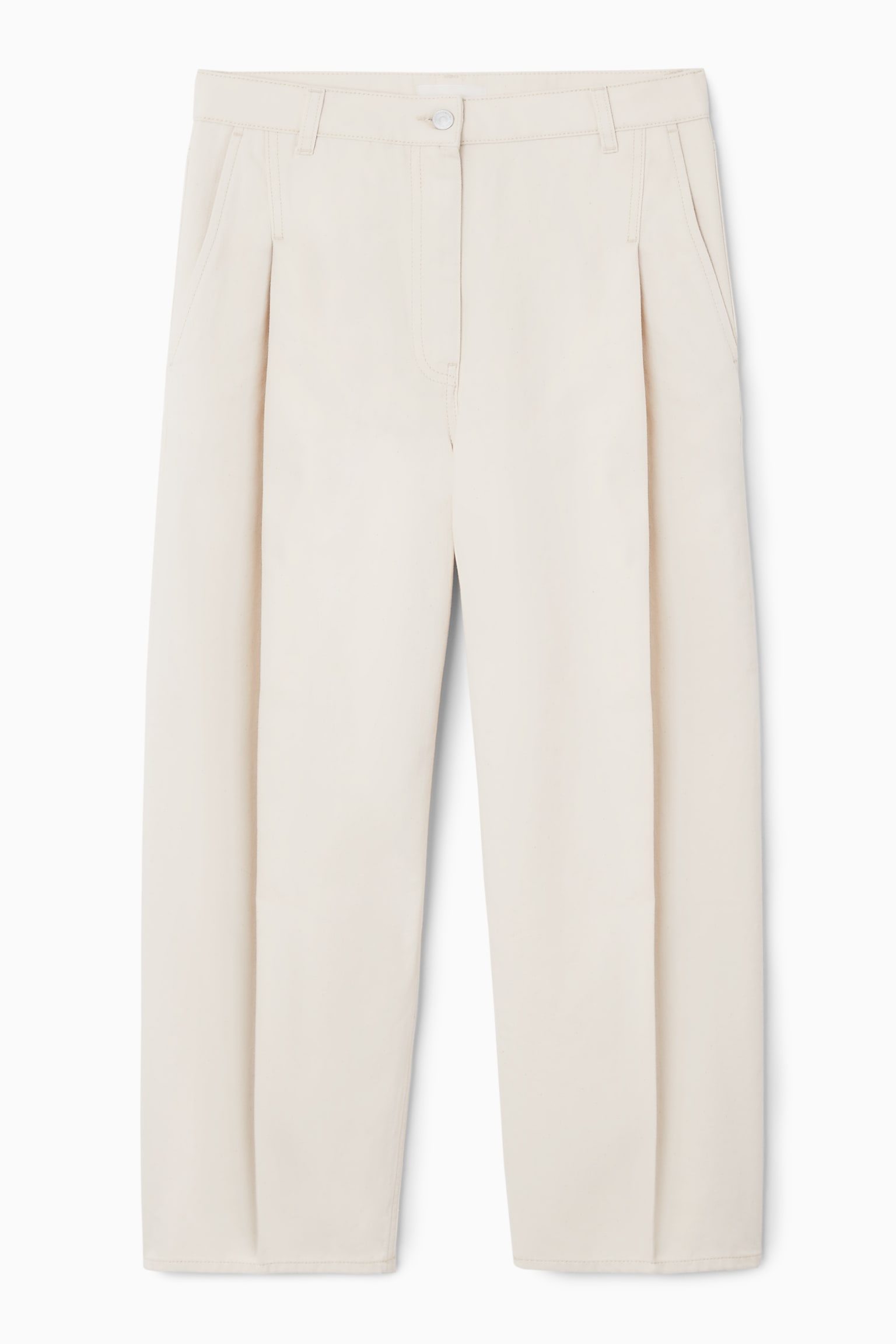 HOSE AUS DENIM MIT BARREL-BEIN UND FALTEN - CREME