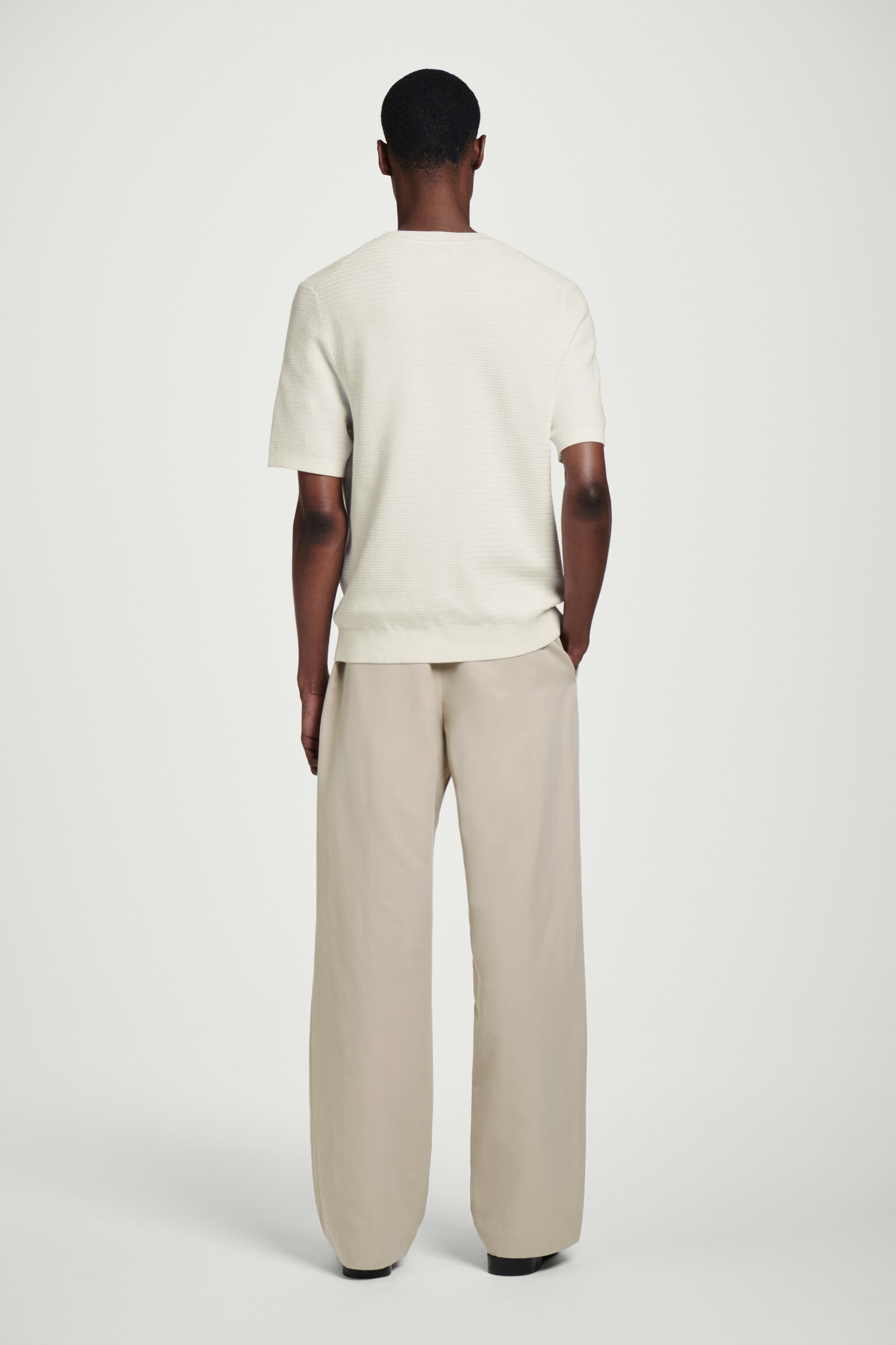 T-SHIRT EN MAILLE DE COTON TEXTURÉE - ÉCRU/NOIR/ABRICOT/TAUPE - 5