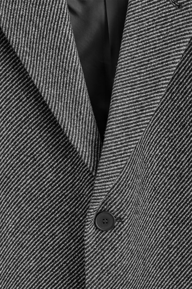 SINGLE-BREASTED WOOL LONG COAT — GREY / STRIPED