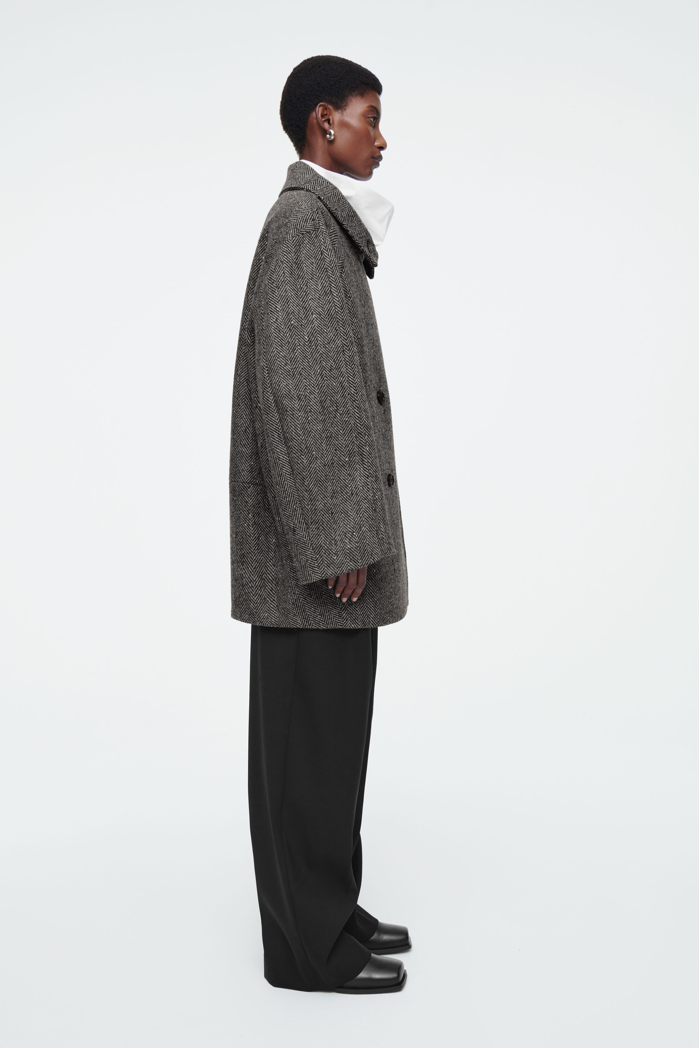 OVERSIZED DOUBLE-BREASTED WOOL PEA COAT - GREY | COS