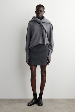 BOILED MERINO WOOL MINI SKIRT — GREY 1