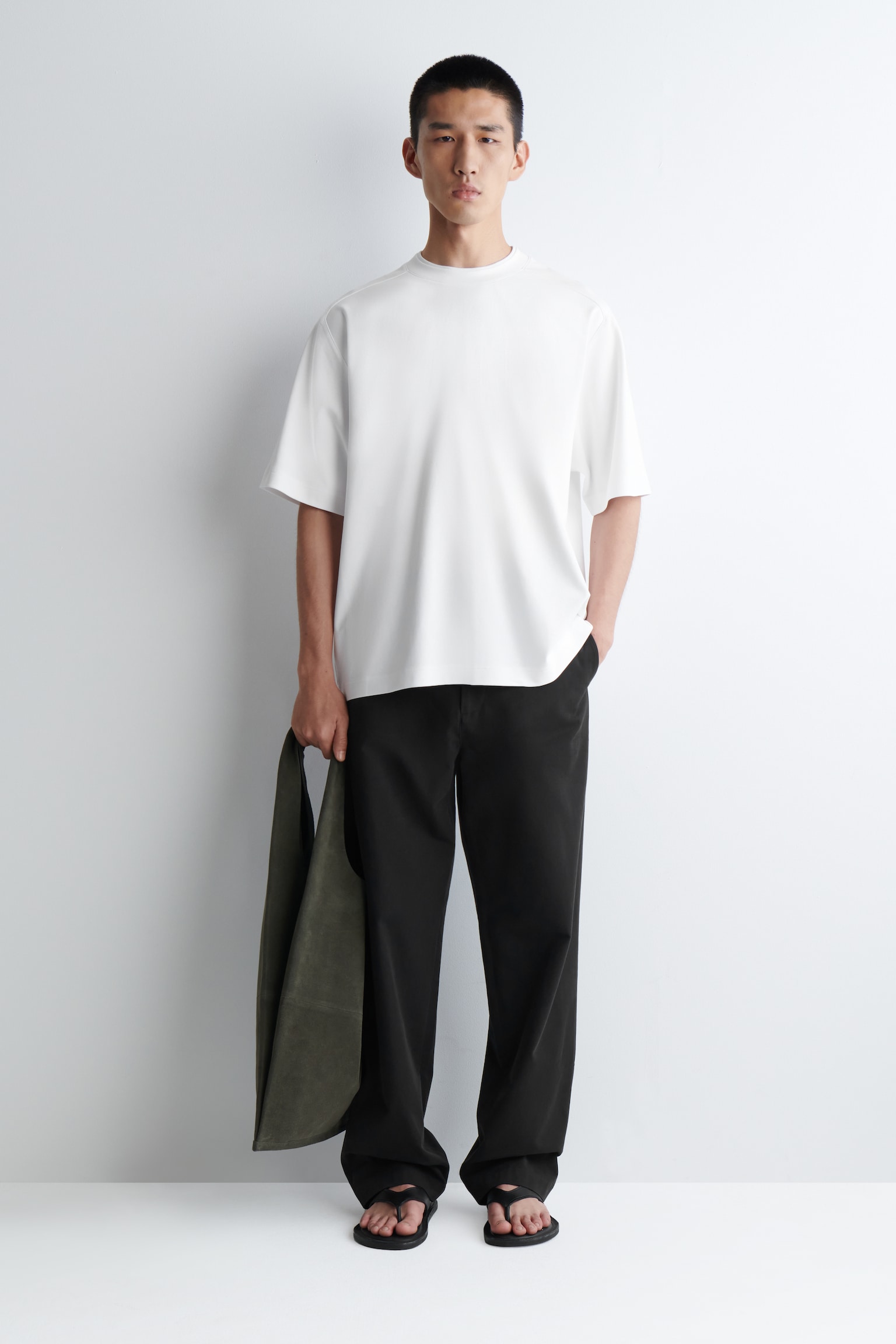 T-SHIRT OVERSIZE Z BAWEŁNY DWUŁOŻYSKOWEJ - BIAŁY/CZARNY/ BIAŁY - 3
