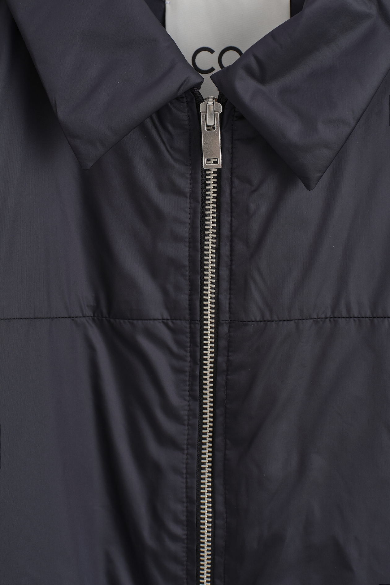 PADDED NYLON ZIP-UP BOMBER JACKET — NAVY