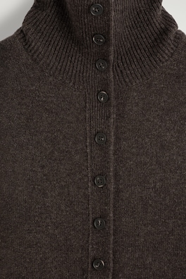 SCULPTED PURE CASHMERE MOCK-NECK CARDIGAN — BROWN MÉLANGE 7