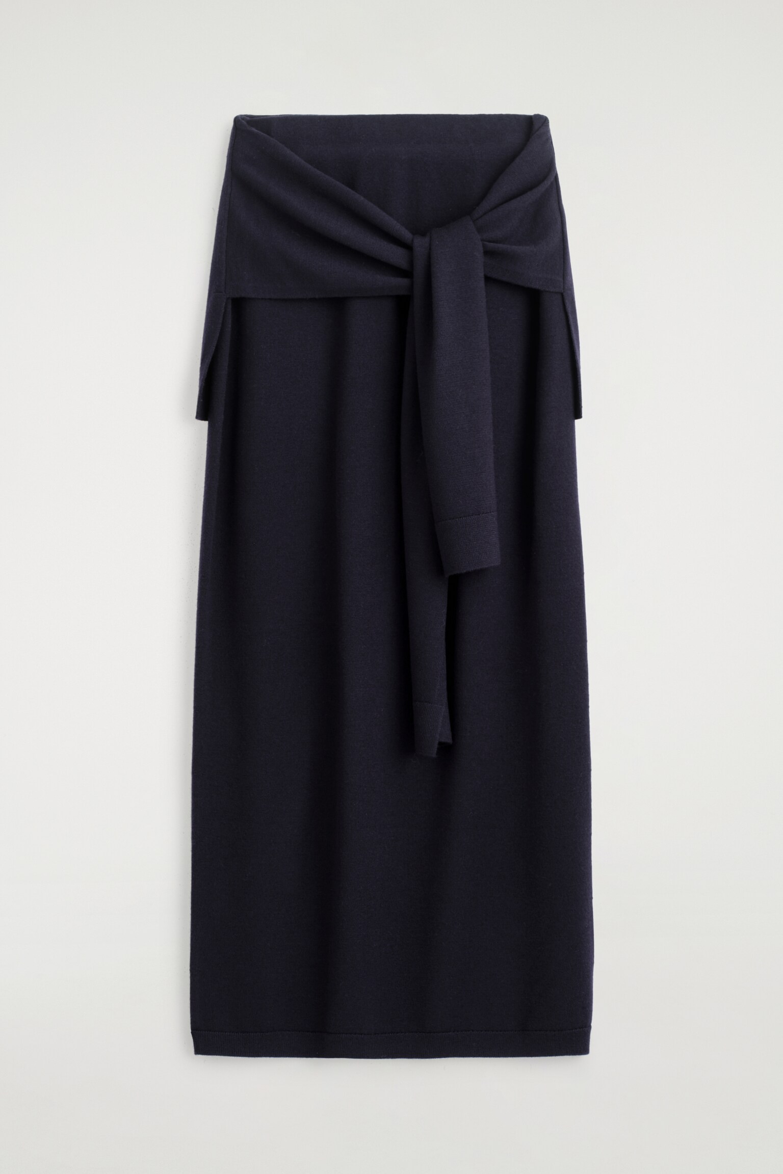 JUPE MIDI CEINTURÉE EN LAINE MÉRINOS - BLEU MARINE - 2