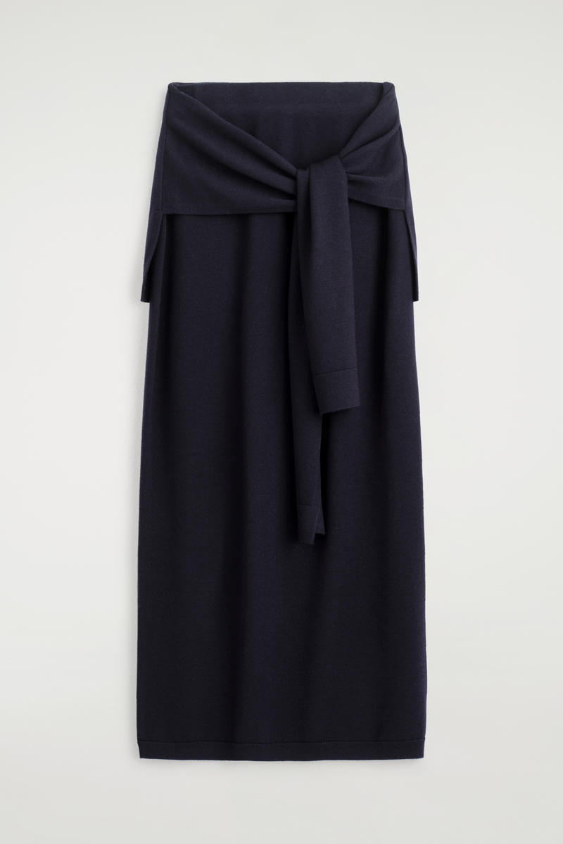 Tie-Waist Merino Wool Midi Skirt
