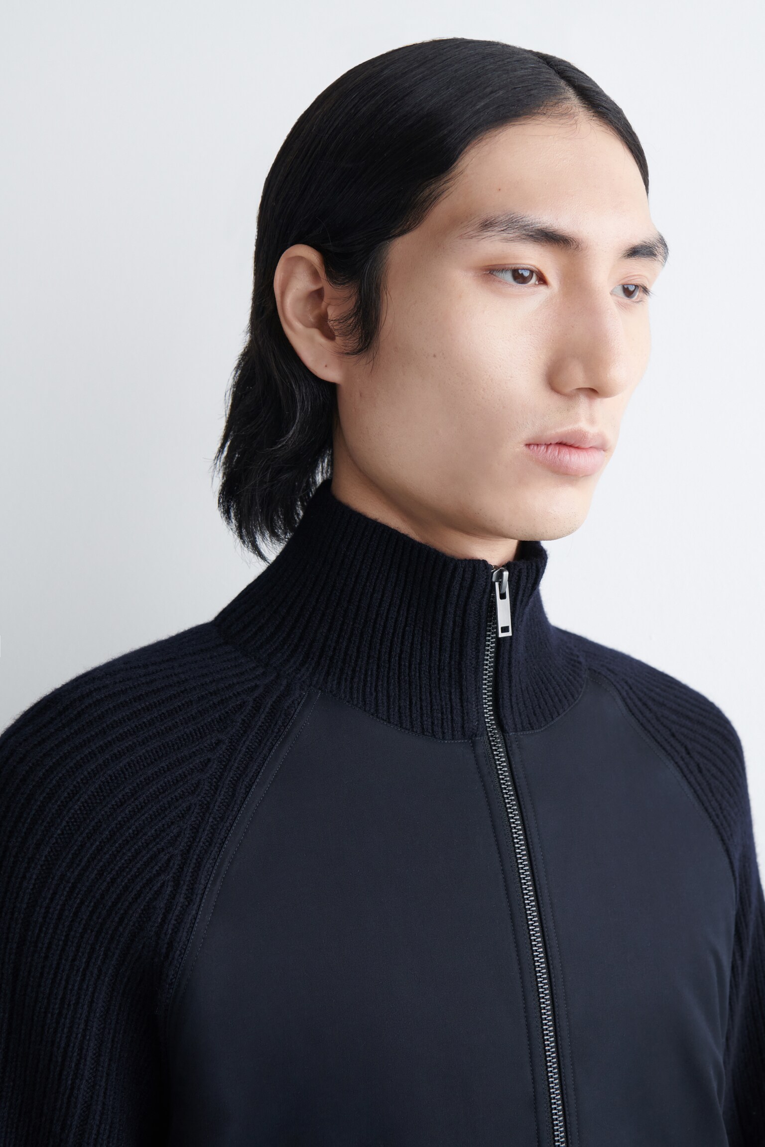 TRAININGSJACKE AUS MERINOWOLLE MIT BAUMWOLLPARTIE - NAVYBLAU - 4