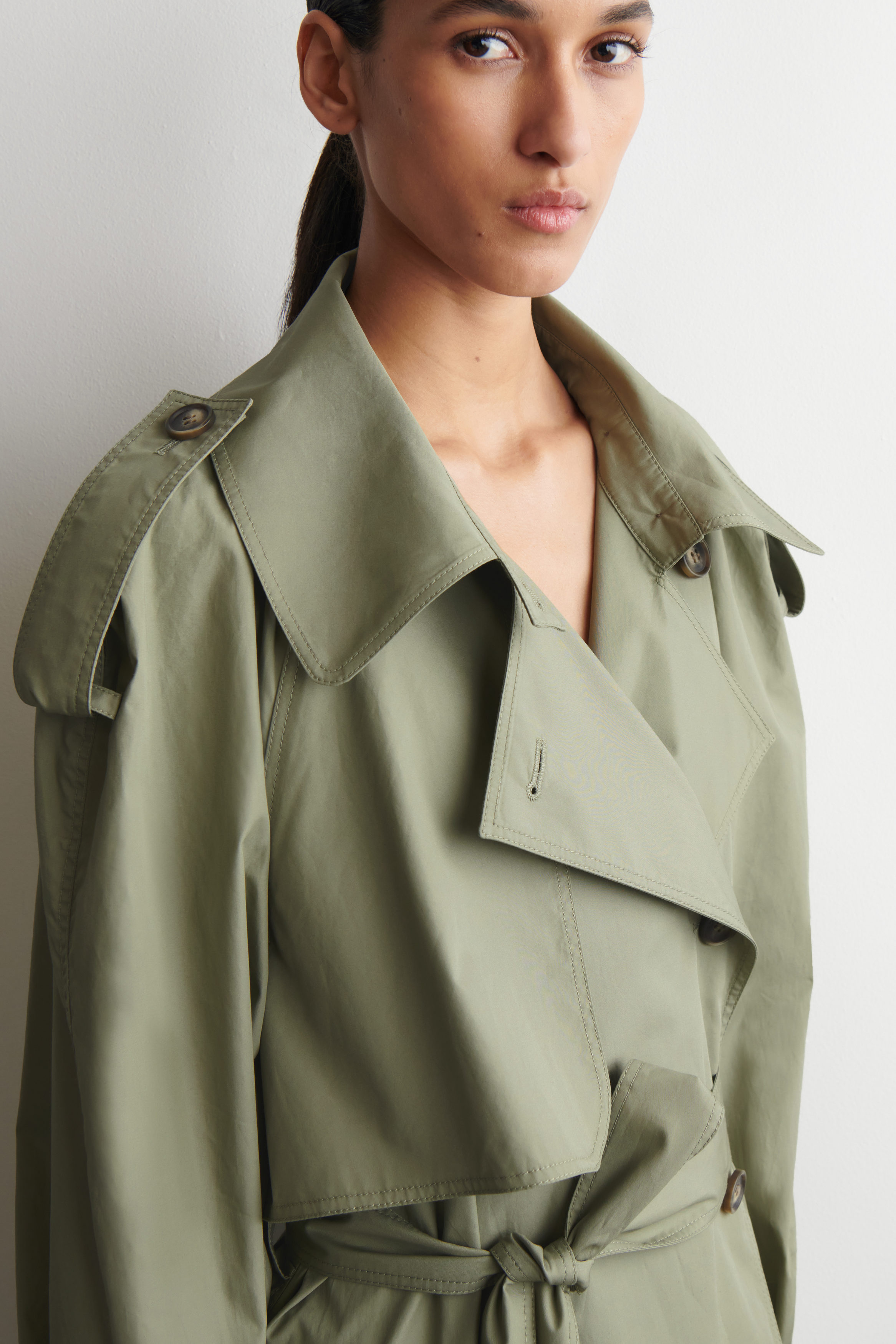mock-NECK COTTON TRENCH COAT - LIGHT KHAKI | COS US