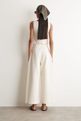 CROPPED WIDE-LEG DENIM PANTS — ECRU 3