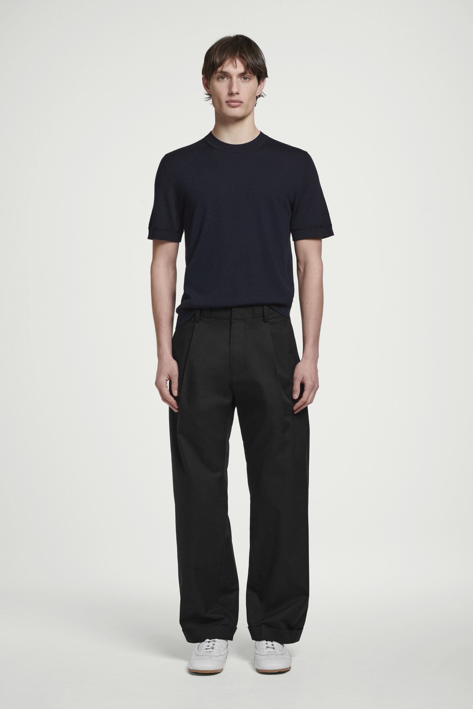 T-SHIRT SLIM EN MAILLE DE LAINE MÉRINOS - BLEU MARINE/GRIS CHINÉ - 4