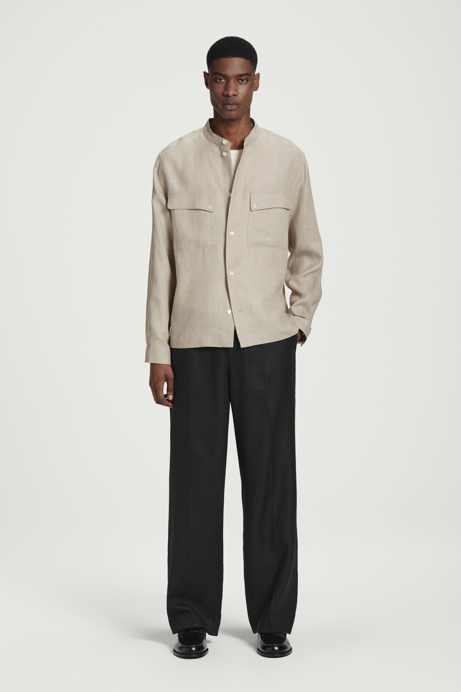 SURCHEMISE À COL OFFICIER EN LIN - BEIGE - 7