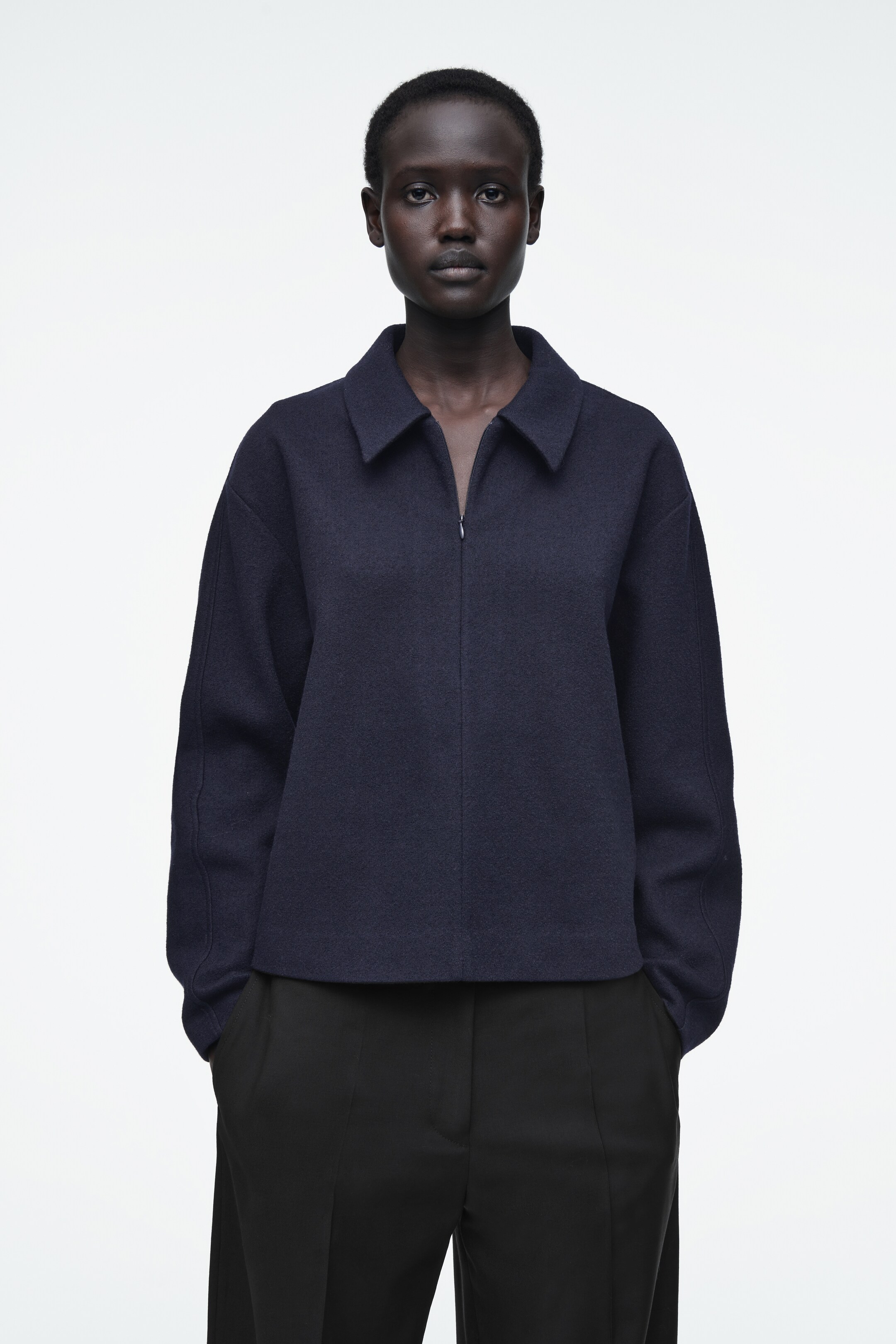 View larger image: BOILED-WOOL ZIP-UP CARDIGAN - NAVY - Ladies | H&M GB 1